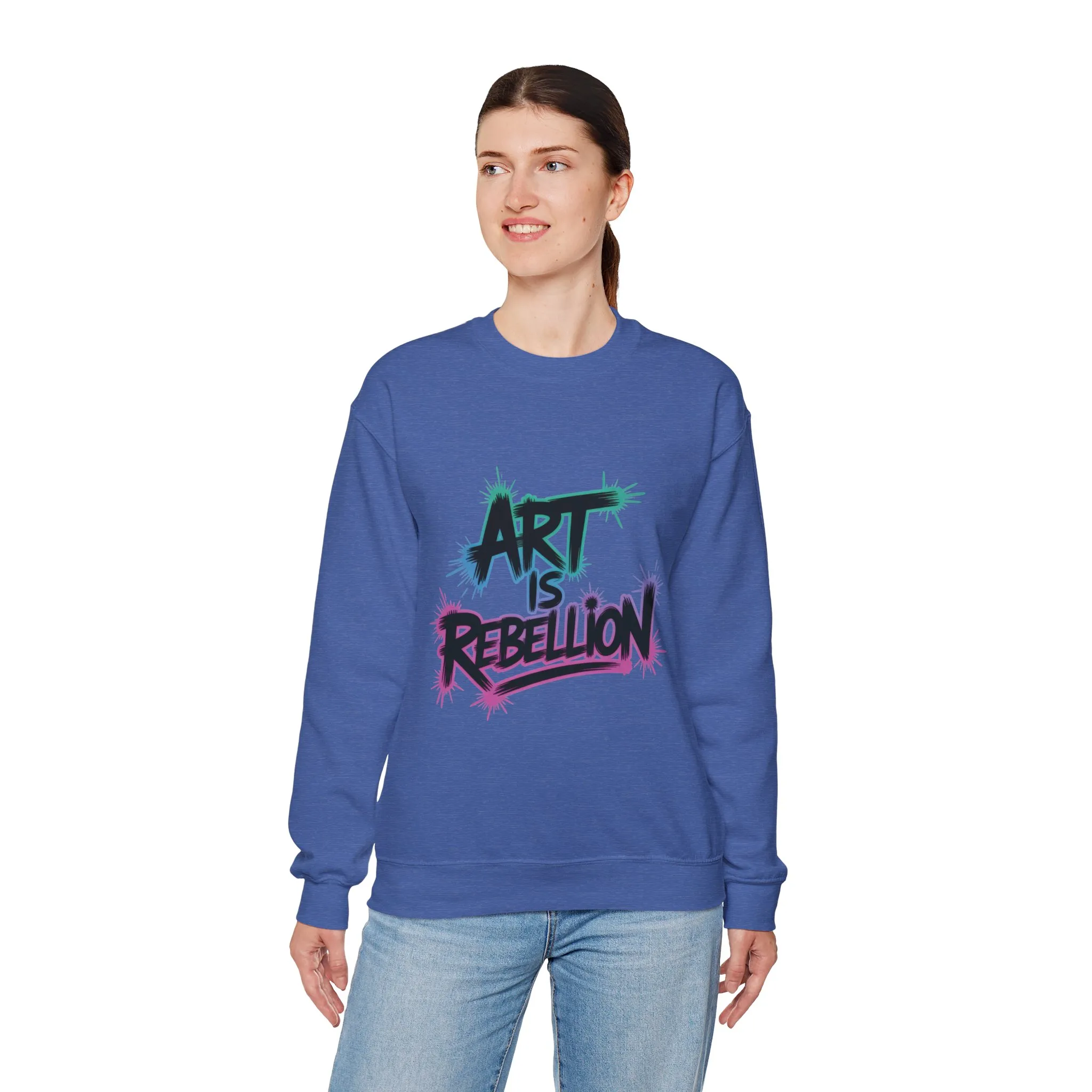 Art Is Rebellion Women's Sweatshirt, Graffiti Graphic Pullover, Bold Rebel Street Art Statement Top, Heavy Blend™ Crewneck Sweatshirt