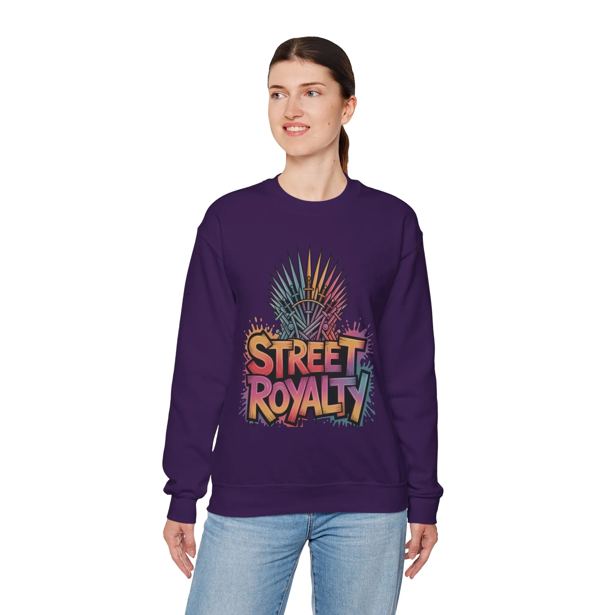 Street Royalty Women's Crewneck Sweatshirt, Graffiti Crown Graphic Pullover, Urban Streetwear Top - Image 23