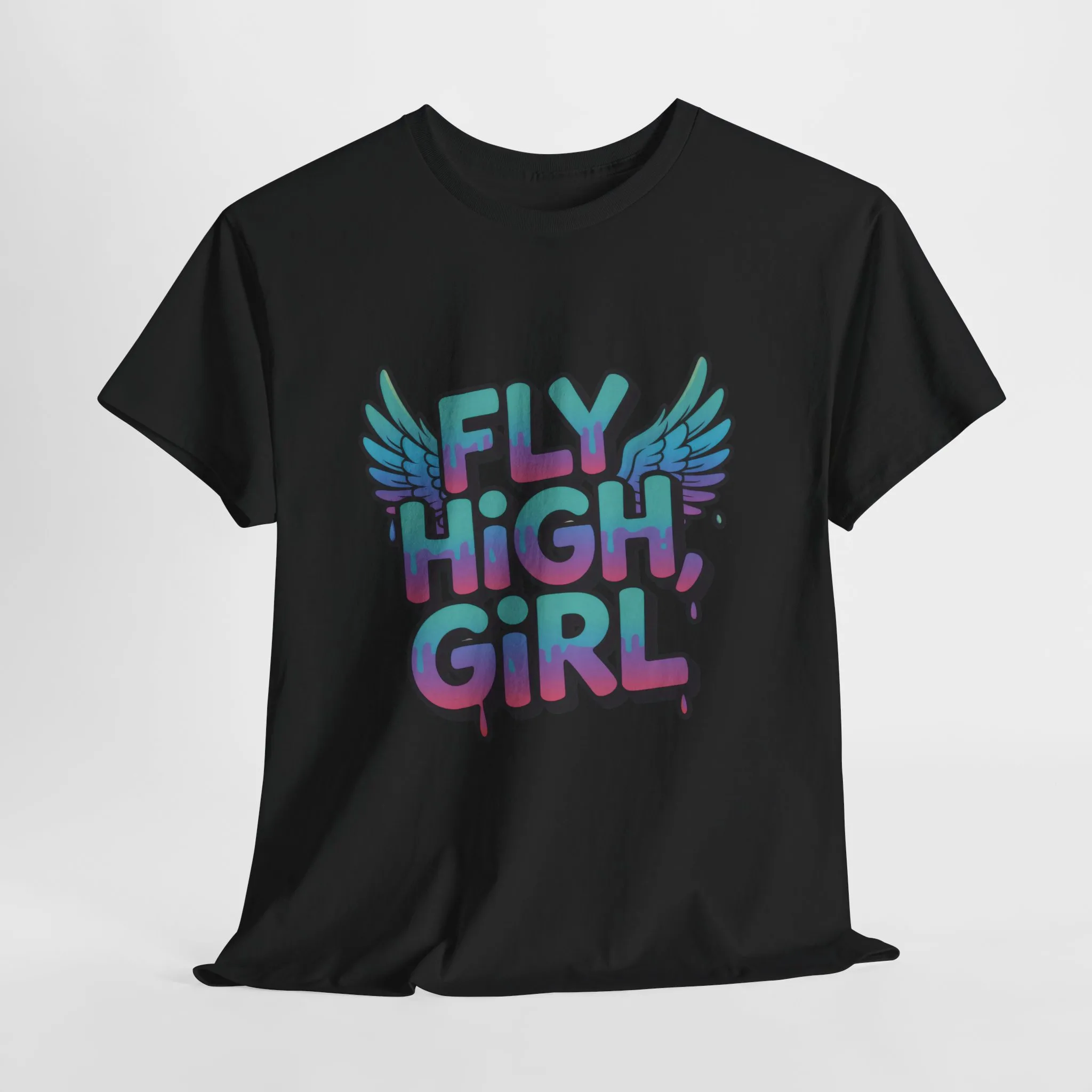 Women's Graphic Tee Fly High Girl, Angel Wings Graffiti Drip T-Shirt, Bold Streetwear Top - Image 4