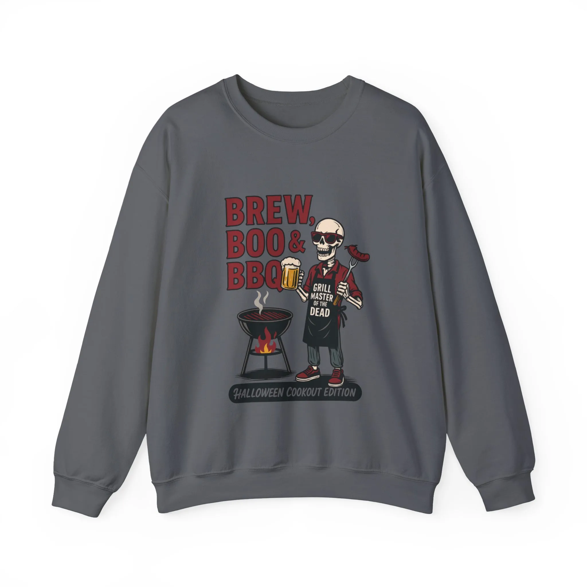 Halloween BBQ Men's Sweatshirt, Brew Boo & BBQ Skeleton Grill Master, Spooky Dad Gift, Skeleton Dad Sweat, Grill Master Crew - Image 16
