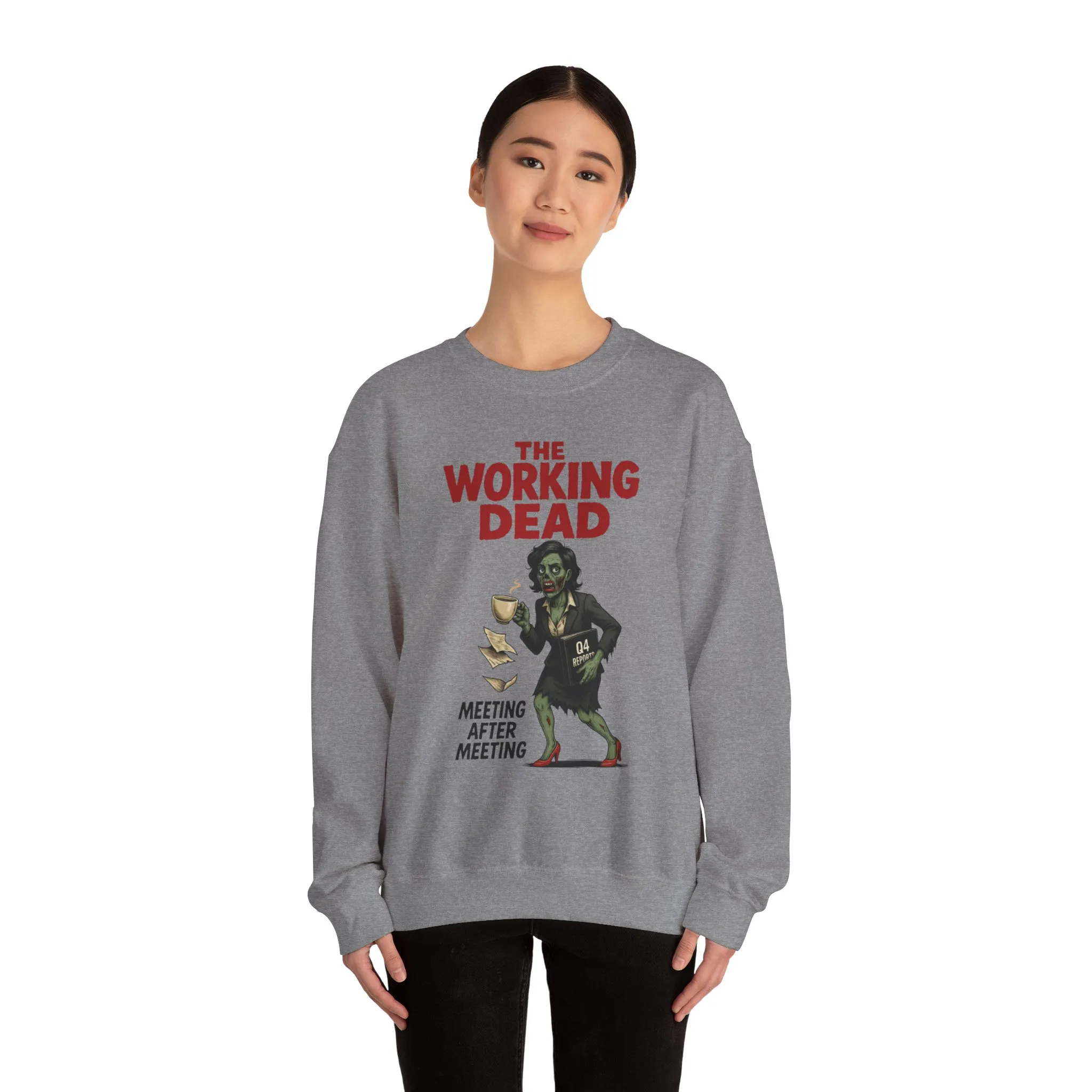The Working Dead Women's Funny Zombie Sweatshirt, Office Humor Crewneck, Halloween Work Top - Image 5