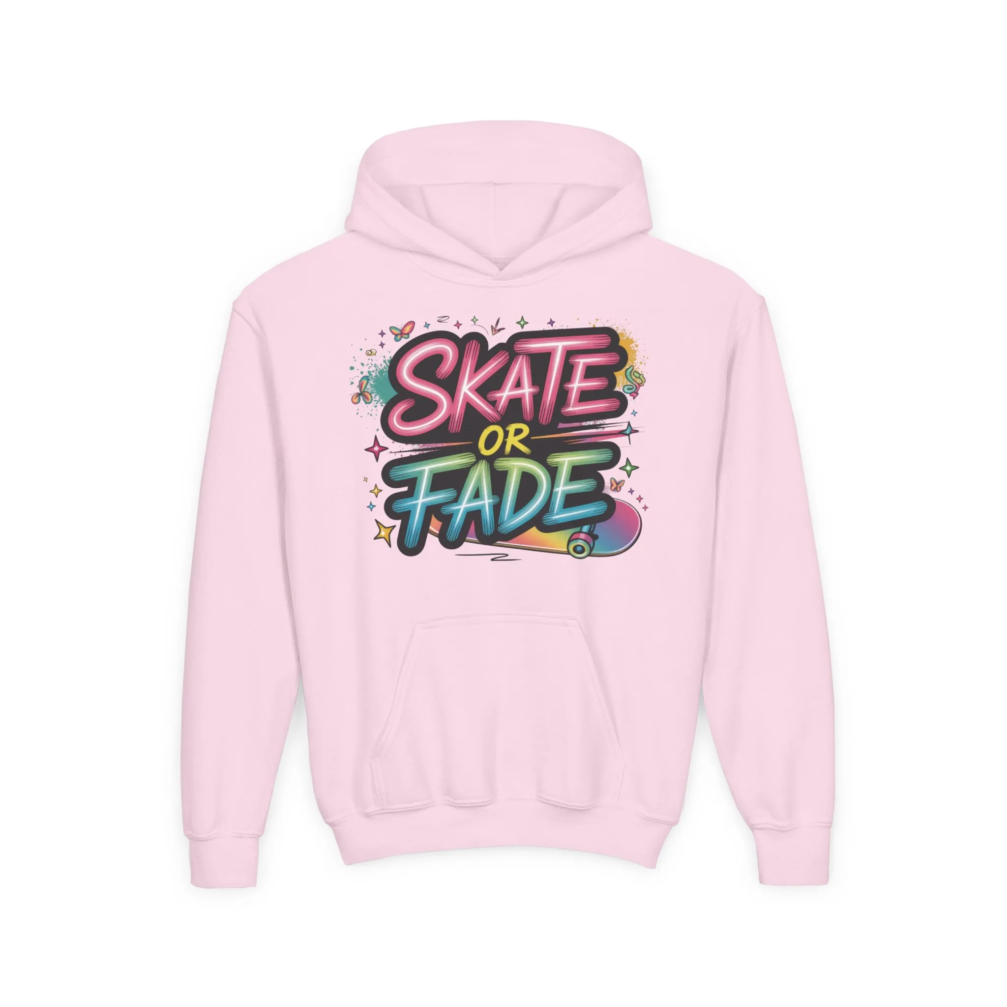 Youth Heavy Blend Hooded Sweatshirt, Skate Or Fade Girls Shirt, Colorful Graffiti Skateboarding Hoodie - Image 23