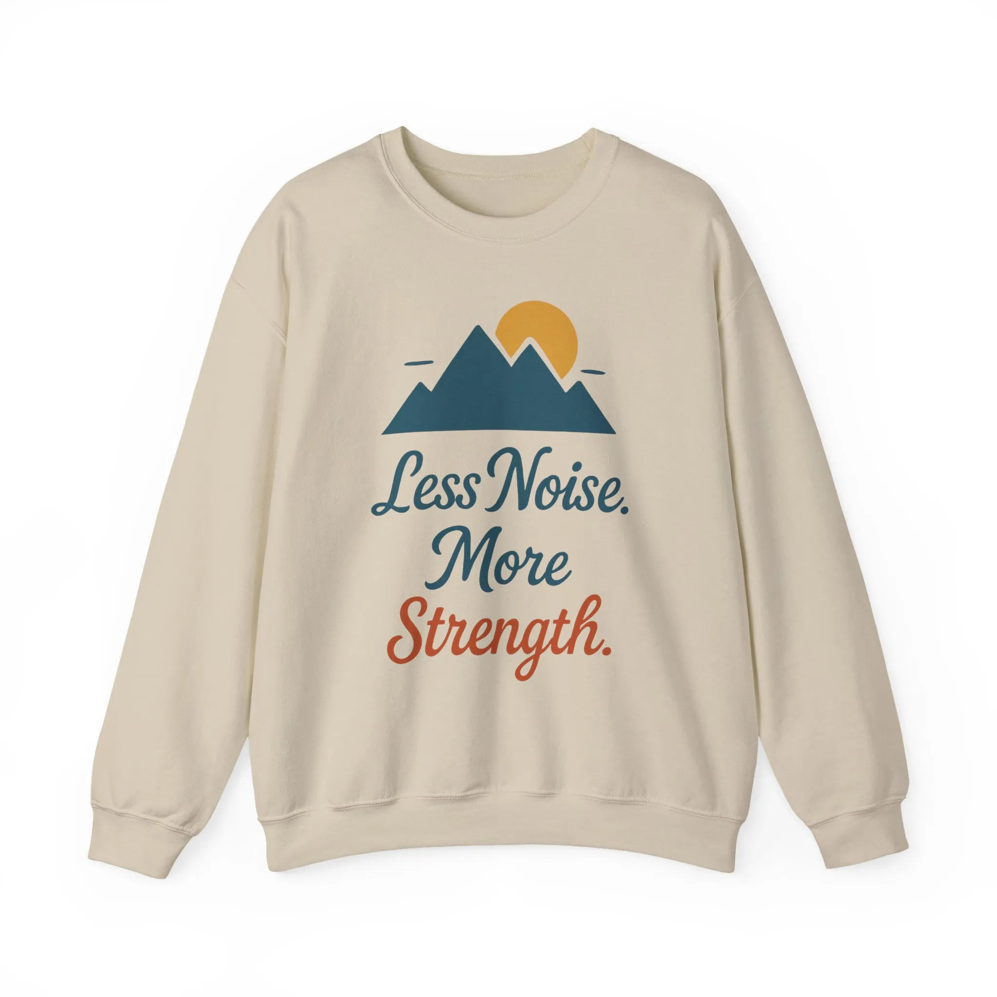 Mens Less Noise More Strength Sweatshirt, Motivational Mountain Pullover Top, Mens Heavy Blend™ Crewneck Sweatshirt - Image 2