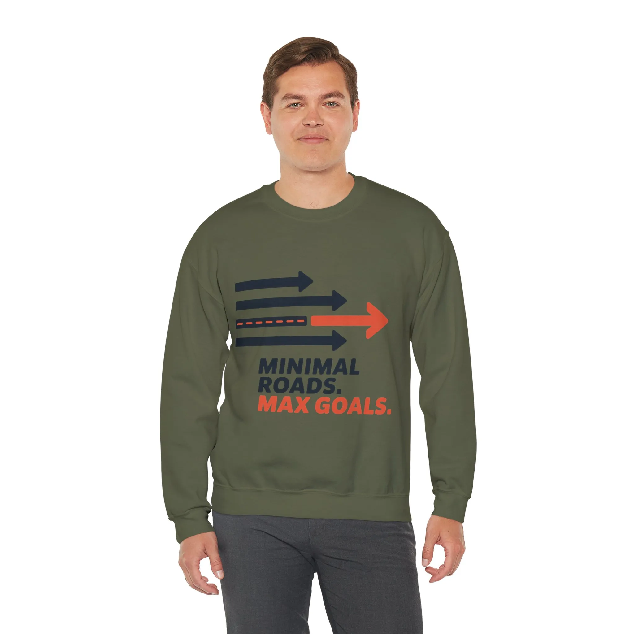 Mens Heavy Blend™ Crewneck Sweatshirt, Minimal Roads Max Goals Motivational Mens Sweatshirt - Image 3