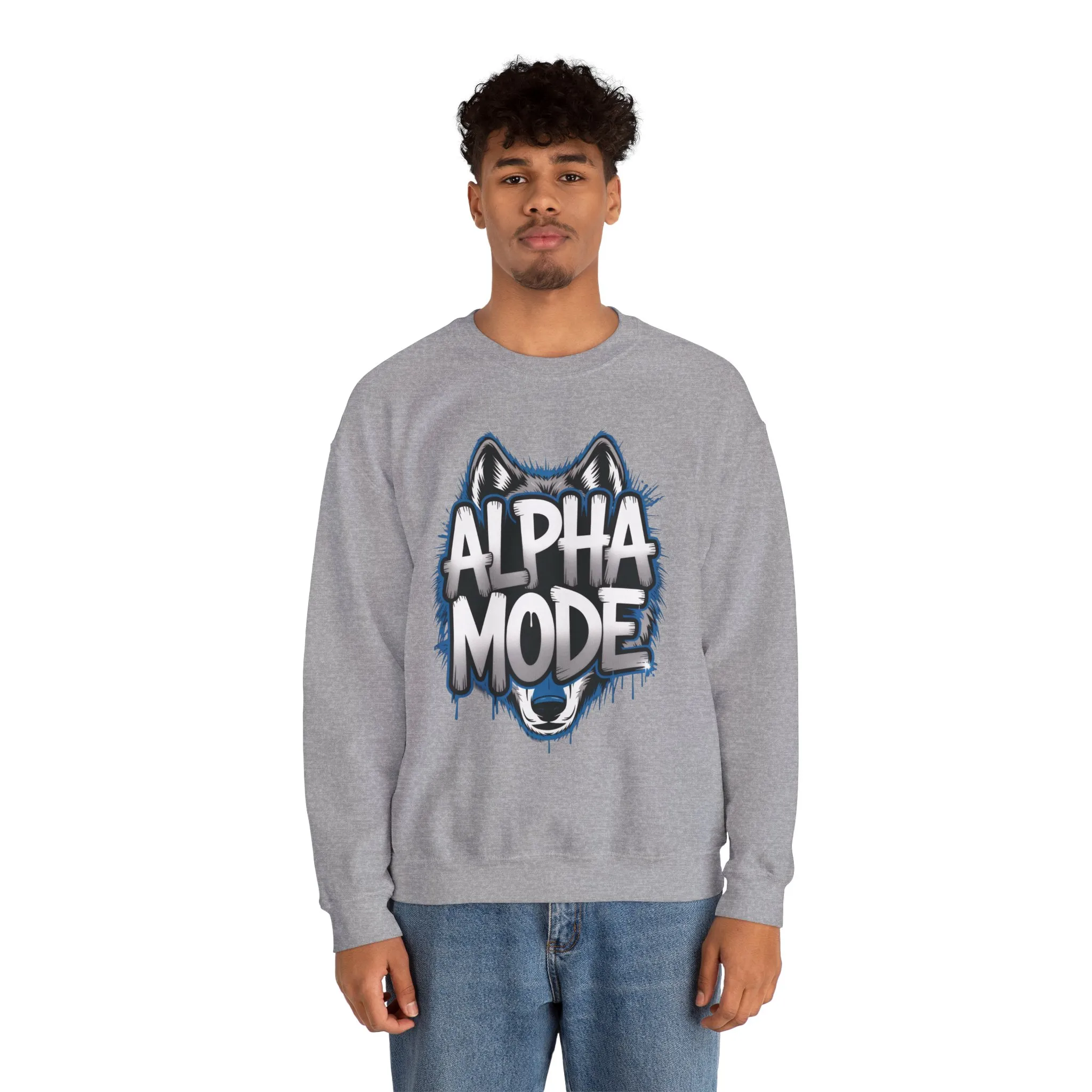 Mens Heavy Blend™ Crewneck Sweatshirt, Alpha Mode Mens Wolf Graphic Crewneck Sweatshirt - Image 8