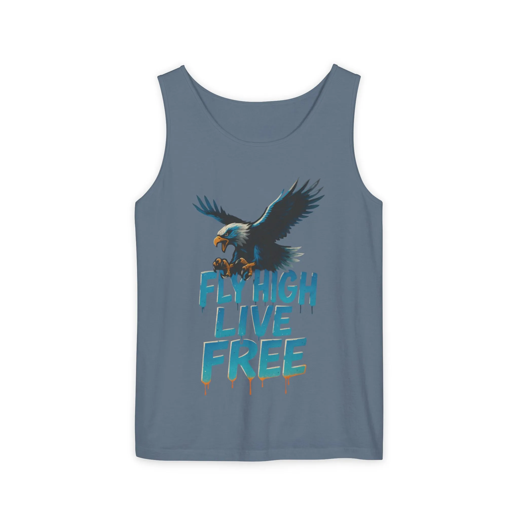 Mens Garment-Dyed Tank Top, Fly High Live Free Eagle Mens Tank Top Gym Wear - Image 13