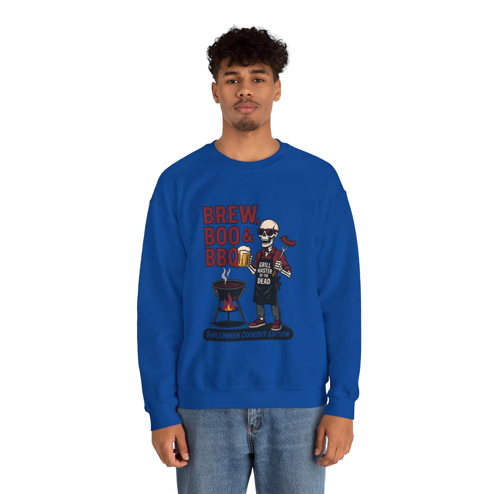 Halloween BBQ Men's Sweatshirt, Brew Boo & BBQ Skeleton Grill Master, Spooky Dad Gift, Skeleton Dad Sweat, Grill Master Crew - Image 20