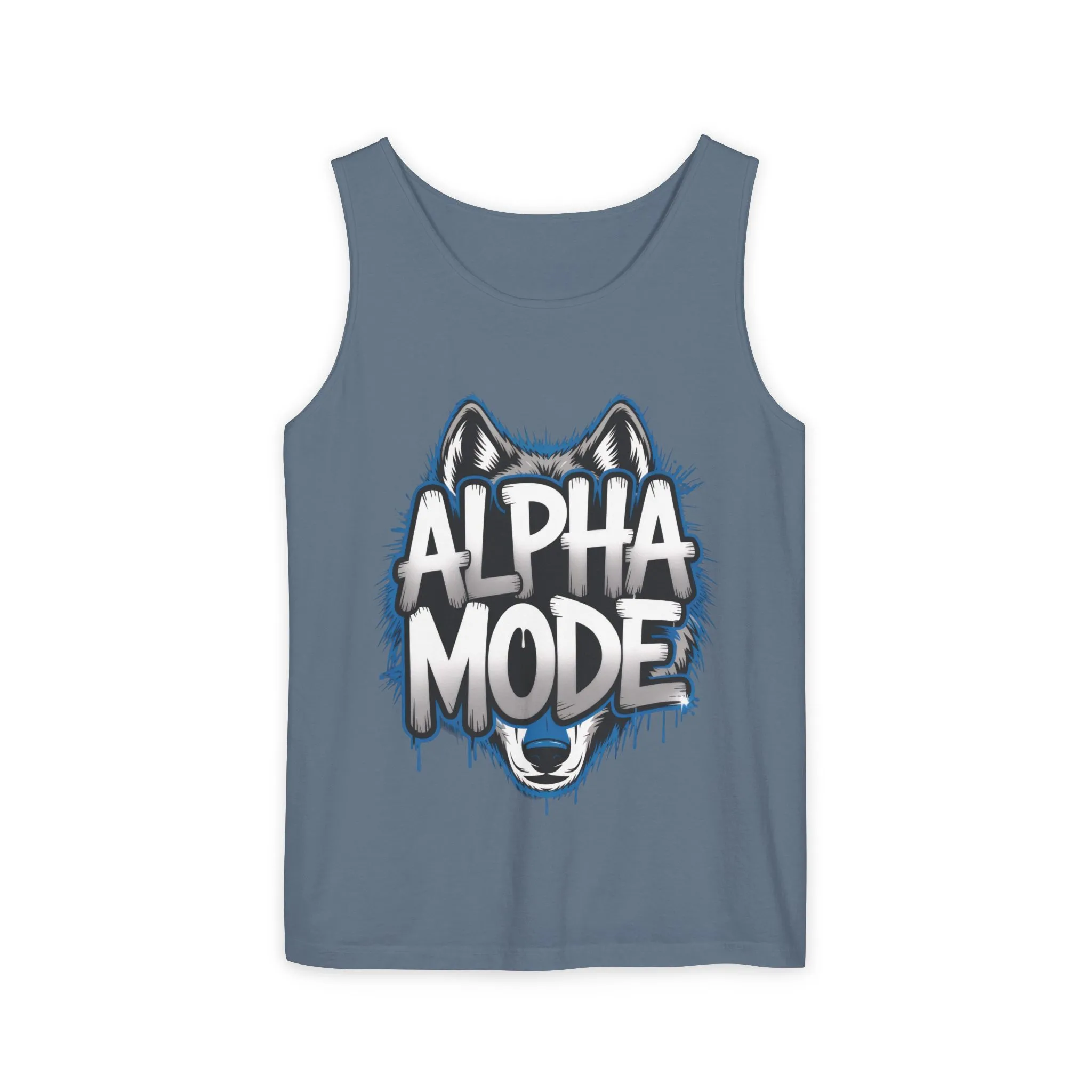 Mens Garment-Dyed Tank Top, Alpha Mode Wolf Graphic Mens Tank Top Gym Wear - Image 13