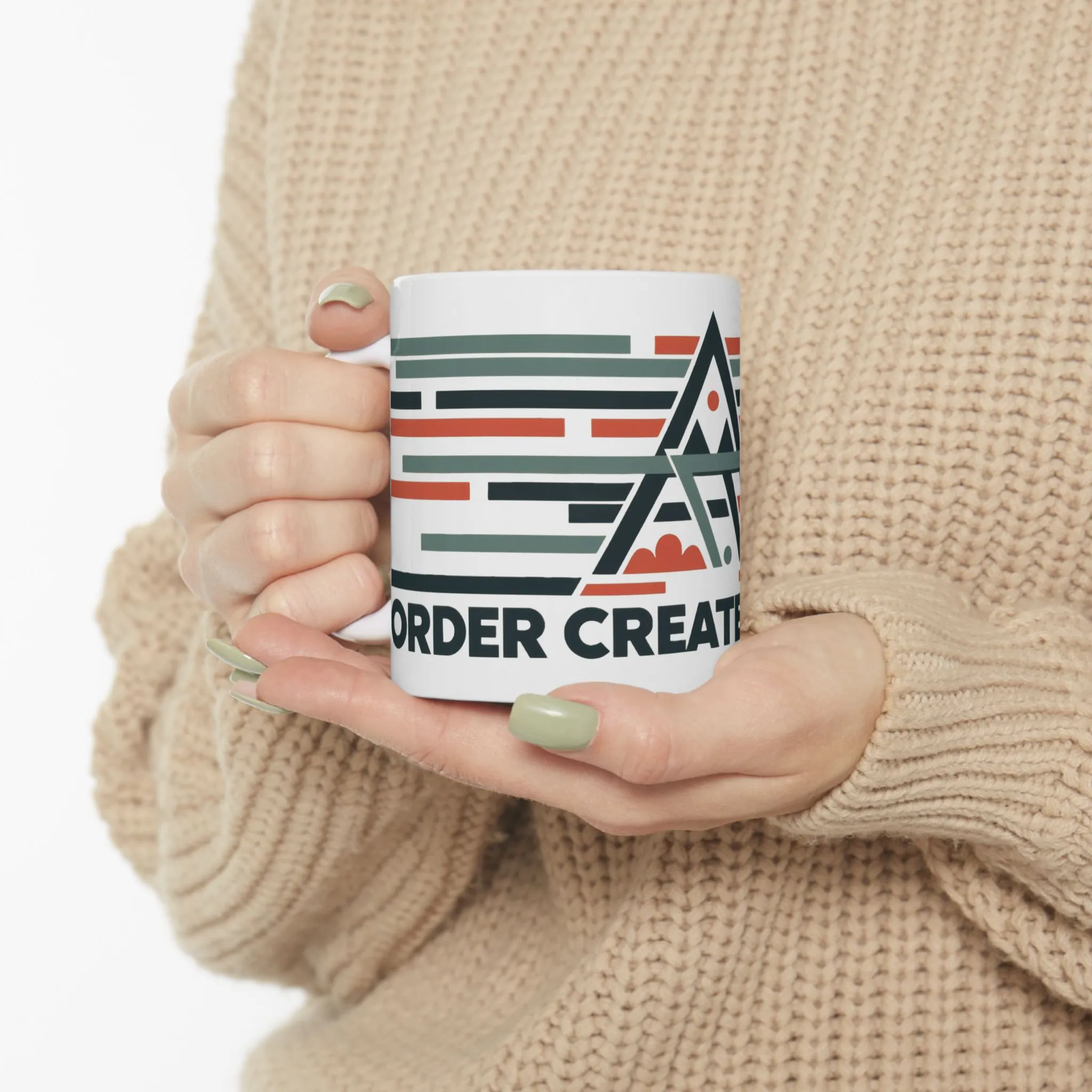 Order Creates Power Coffee Mug, Minimal Geometric Triangle Wraparound Cup, Scandinavian Modern Gift for Men, Ceramic Mug, (11oz, 15oz) - Image 5