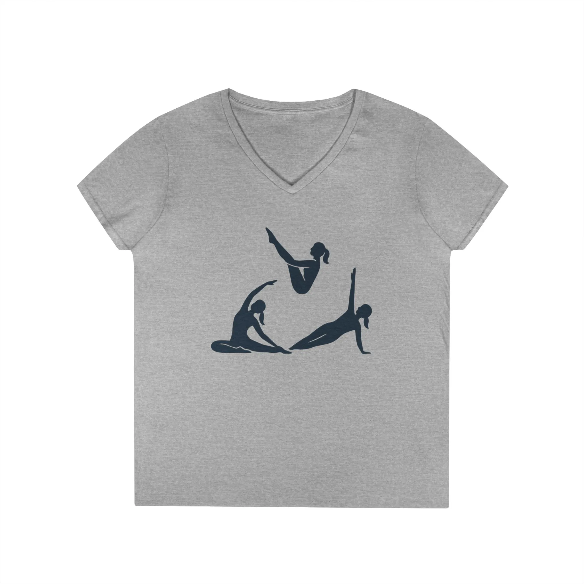 Ladies' V-Neck T-Shirt, Womens Pilates Graphic T-Shirt, Yoga Fitness Tee, Workout Top with Silhouette Print - Image 7