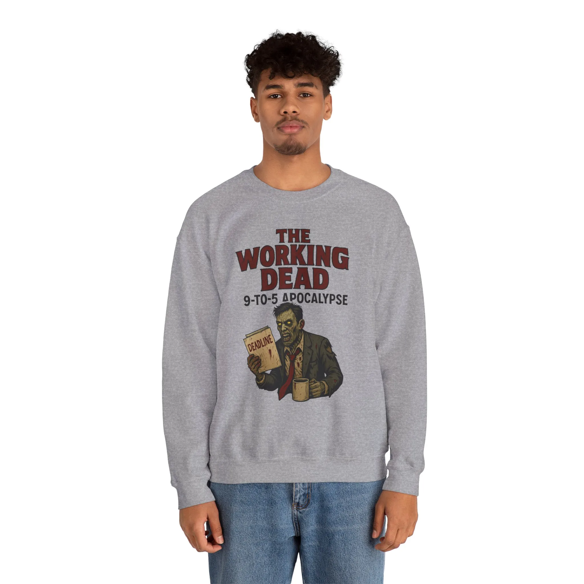 Men's The Working Dead 9-to-5 Apocalypse Sweatshirt, Funny Office Zombie Horror Pullover, Halloween Zombie Work Top - Image 5
