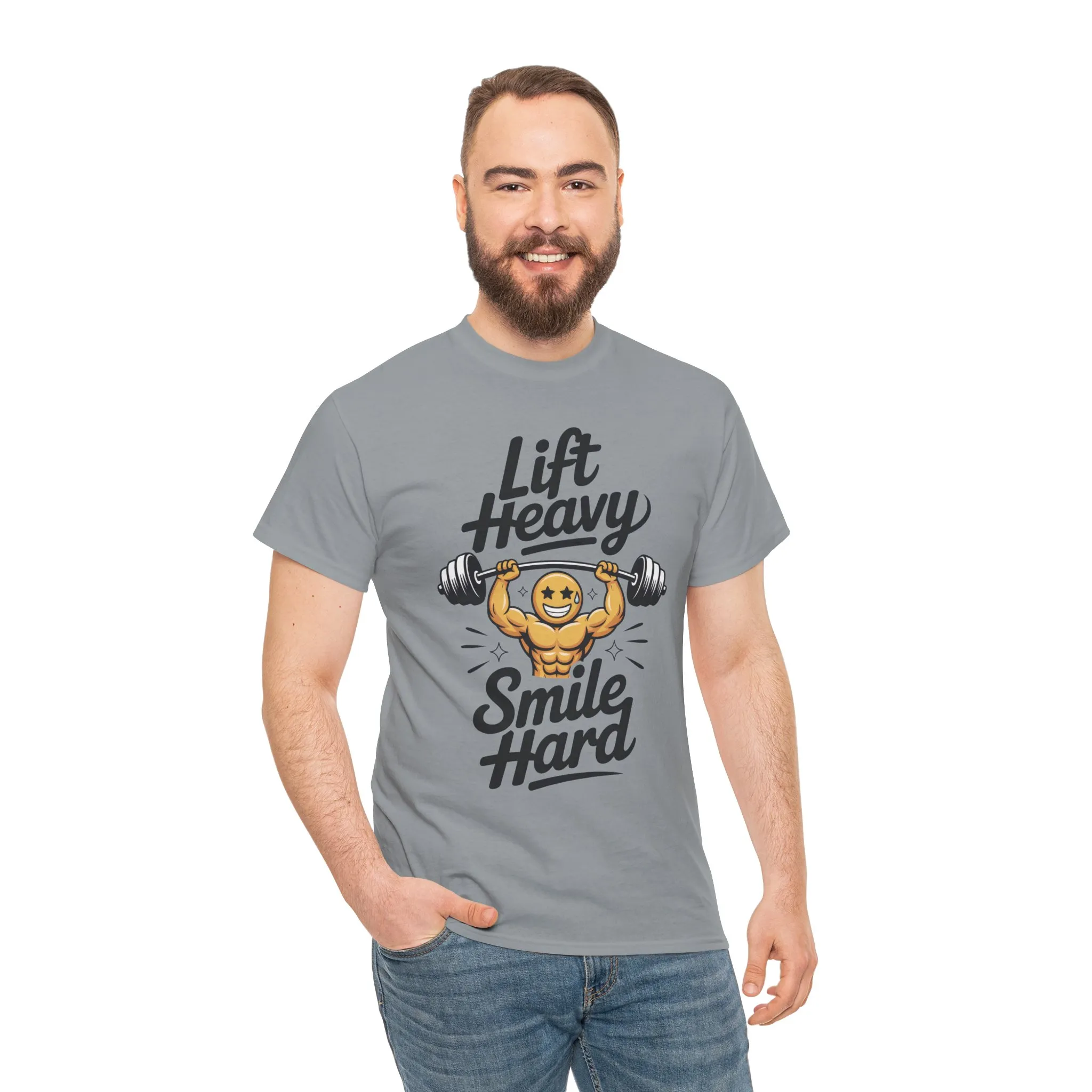 Mens Lift Heavy Smile Hard T-Shirt, Funny Gym Workout Graphic Tee, Mens Gym Tshirt - Image 14