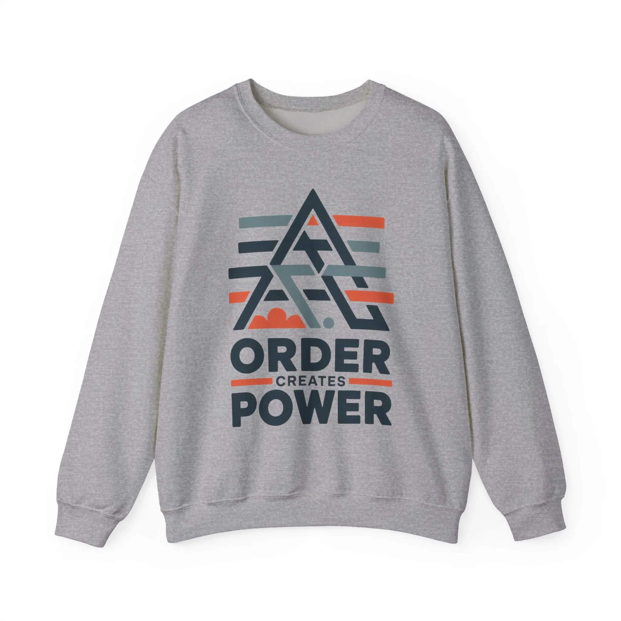Mens Sweatshirt Order Creates Power, Minimal Geometric Motivational Graphic Pullover, Heavy Blend™ Crewneck Sweatshirt - Image 9