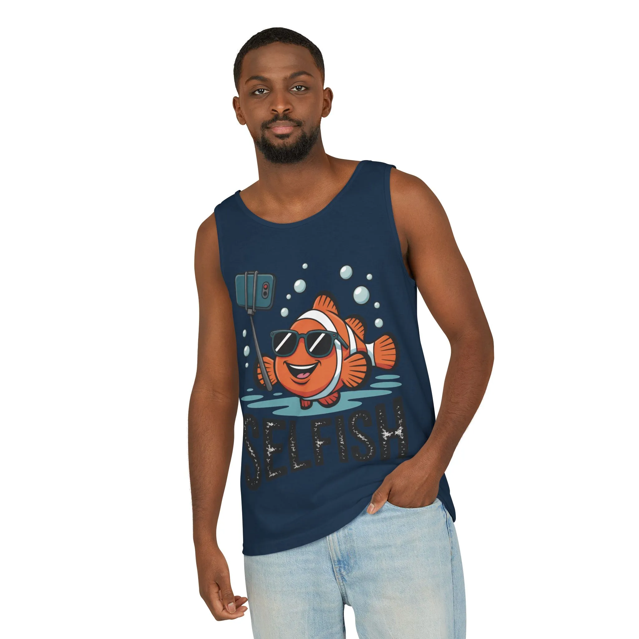 Mens Garment-Dyed Tank Top, Mens Selfish Funny Fish Tank Top, Cute Selfie Graphic Shirt, Ocean Humor Top - Image 26