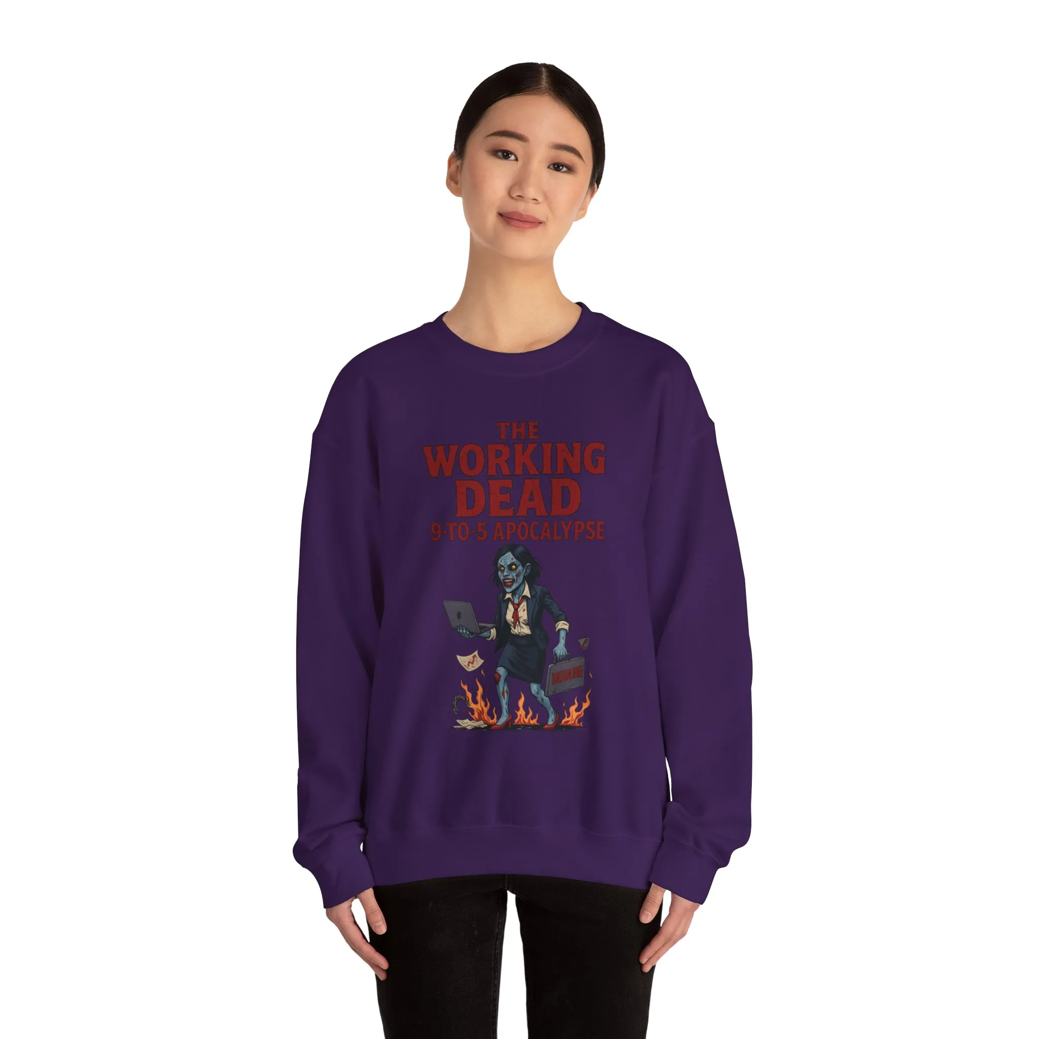 Women's The Working Dead 9-to-5 Apocalypse Sweatshirt, Funny Office Zombie Horror Pullover, Halloween Zombie Work Top - Image 26