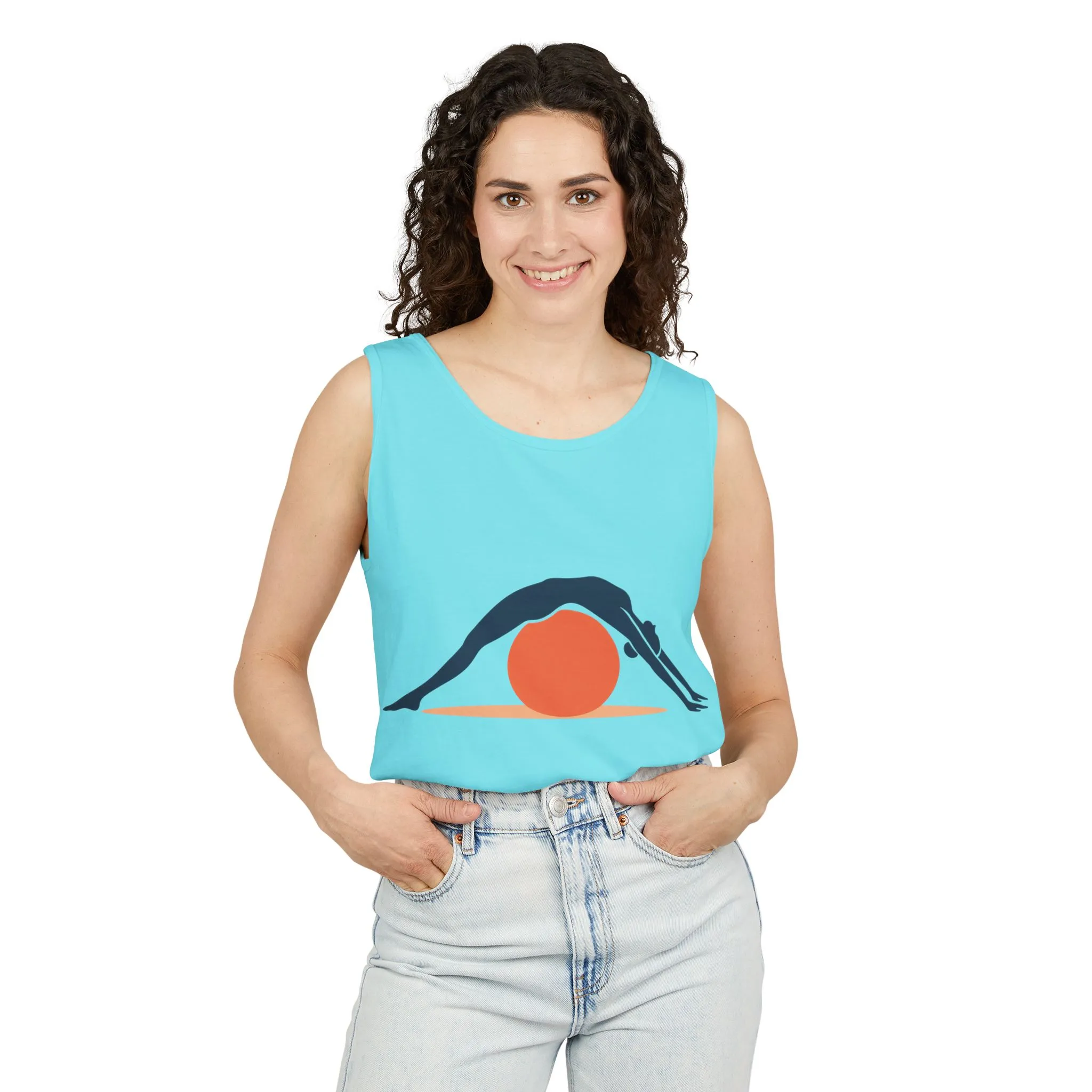 Womens Garment-Dyed Tank Top, Womens Pilates Tank Top, Yoga Fitness Graphic Top, Cute Workout Activewear Shirt - Image 3