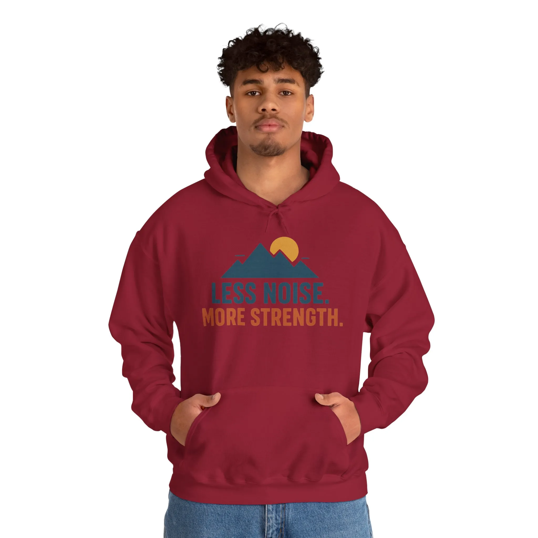 Men’s Less Noise More Strength Hoodie, Motivational Mountain Graphic Pullover, Mens Heavy Blend™ Hooded Sweatshirt - Image 41