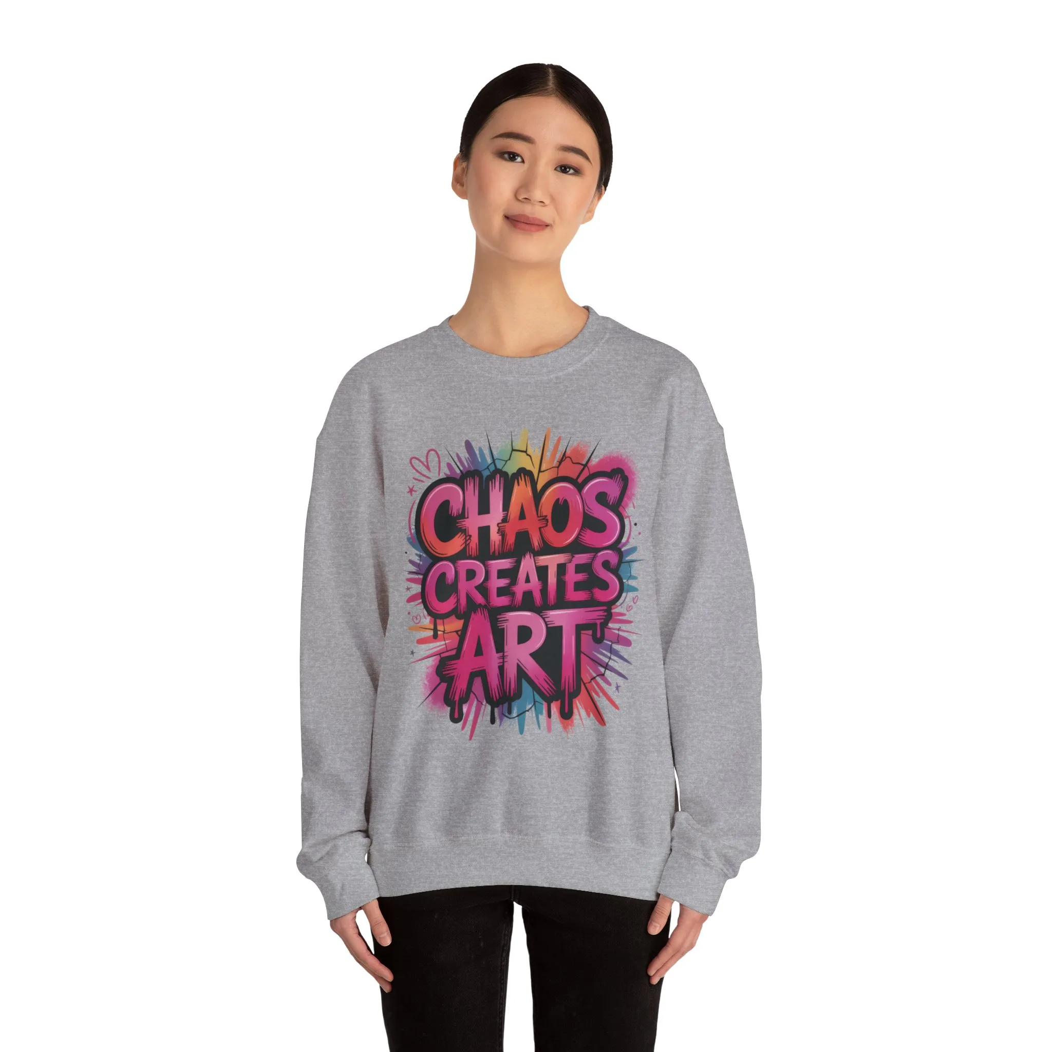 Women's Heavy Blend™ Crewneck Sweatshirt, Chaos Creates Art Graffiti Sweatshirt Women's Oversized - Image 5