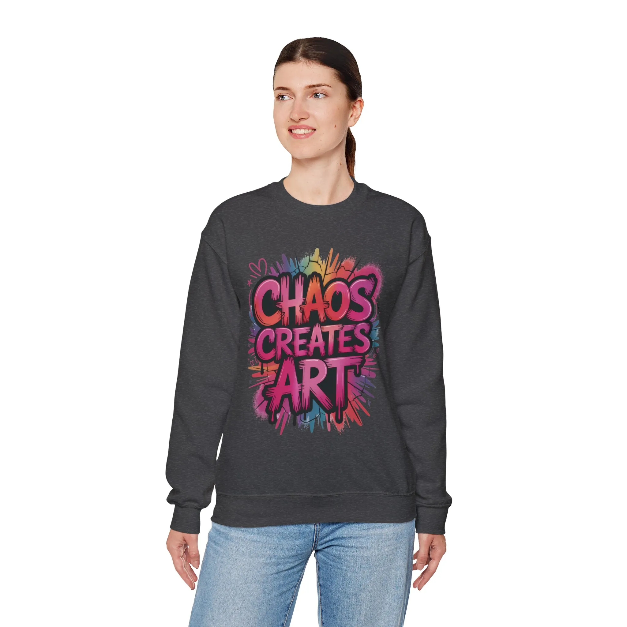 Women's Heavy Blend™ Crewneck Sweatshirt, Chaos Creates Art Graffiti Sweatshirt Women's Oversized - Image 9
