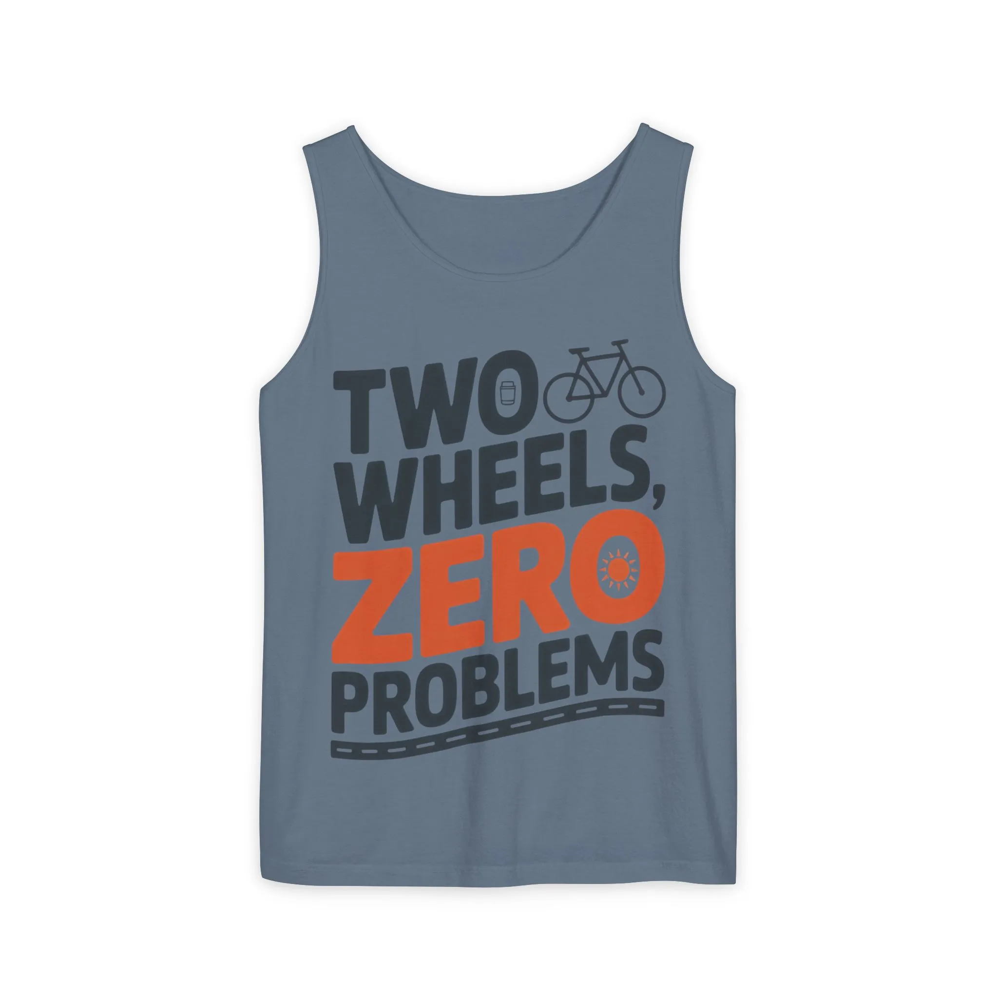 Mens Garment-Dyed Tank Top, Two Wheels Zero Problems Mens Cycling Graphic Tank, Gift for Cyclists - Image 15
