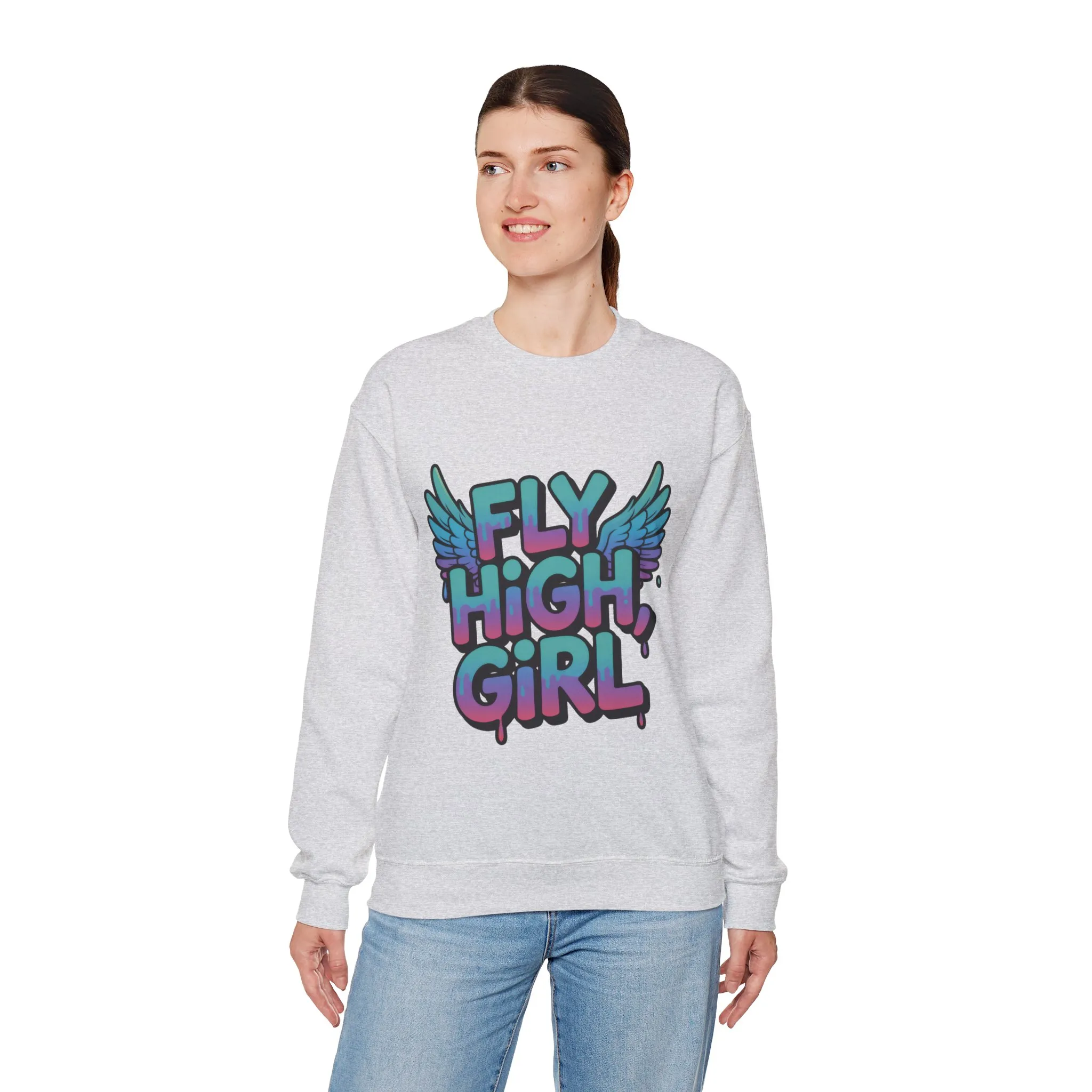 Women's Sweatshirt Fly High Girl, Graffiti Drip Angel Wings Streetwear Pullover Top - Image 6