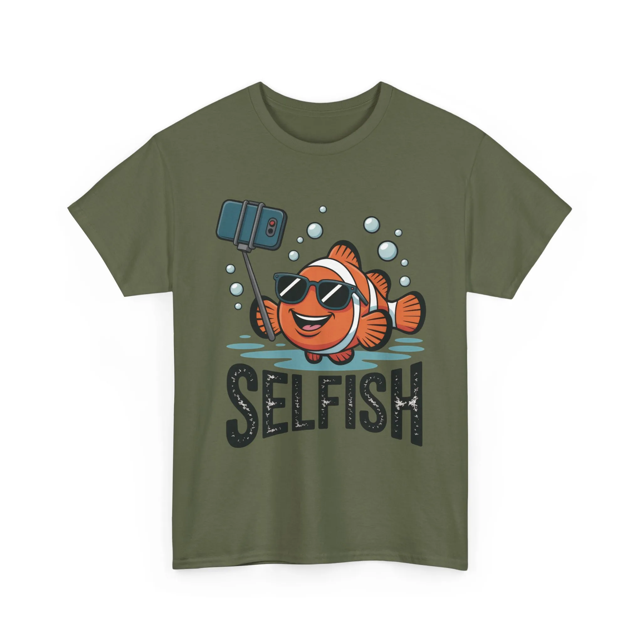 Unisex Heavy Cotton Tee, Mens Selfish Funny Fish T-Shirt, Cute Selfie Graphic Tee, Ocean Humor Shirt - Image 13