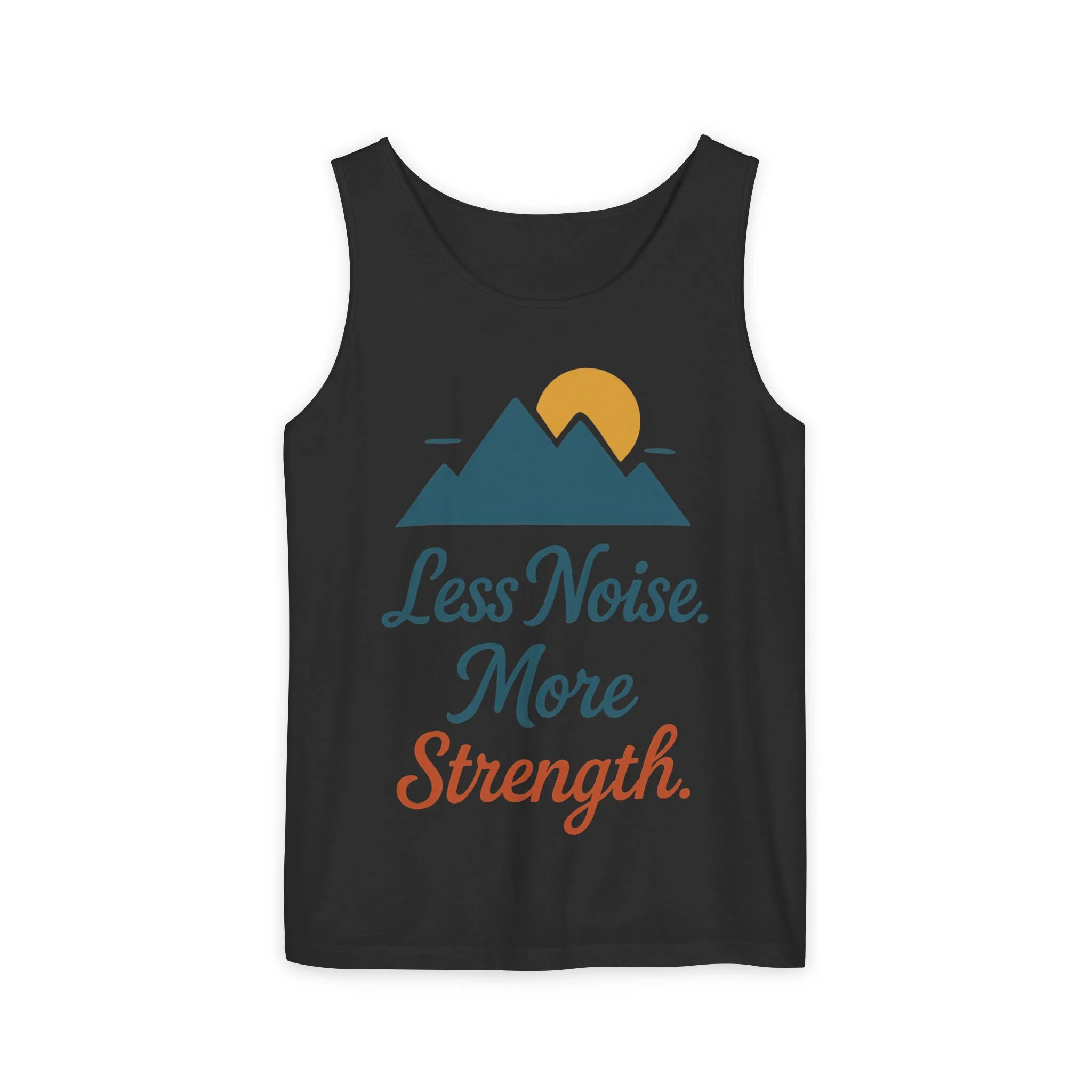 Mens Garment-Dyed Tank Top, Mens Less Noise More Strength Tank Top, Minimal Mountain Fitness Graphic Shirt - Image 2