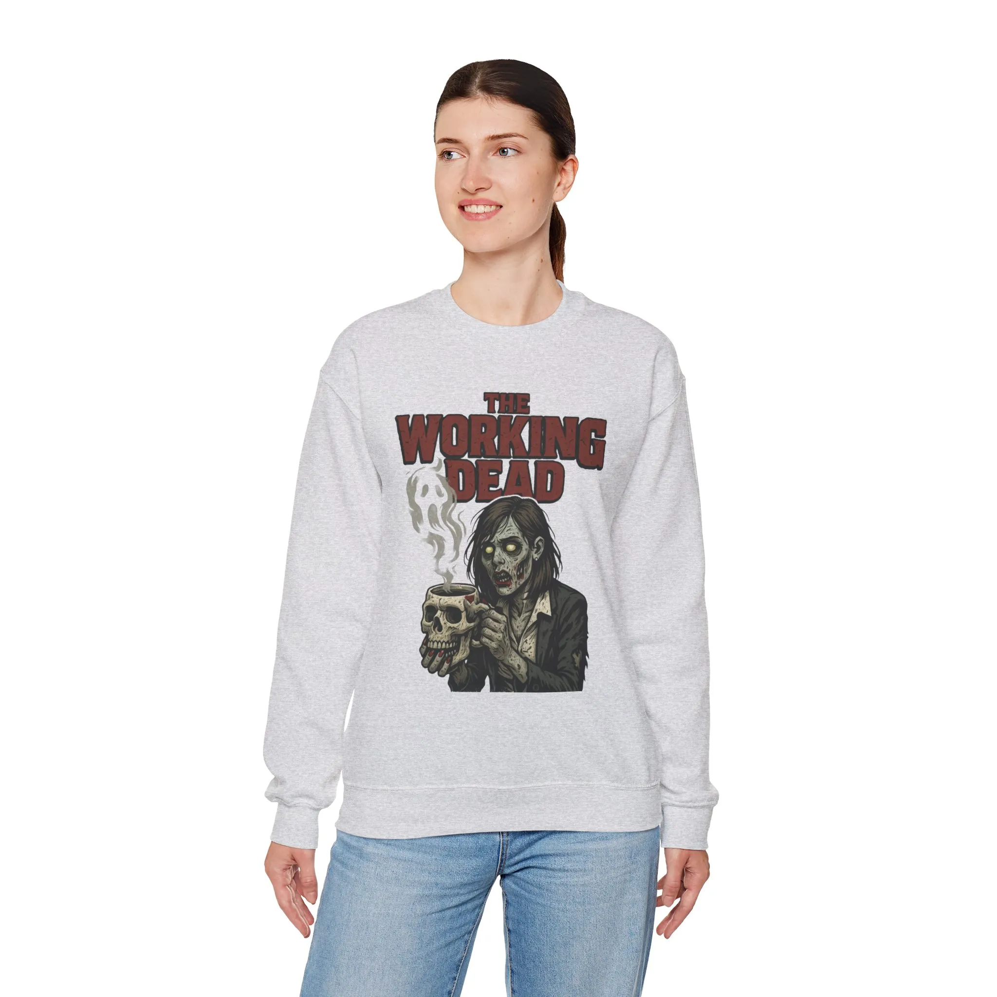 The Working Dead Women's Zombie Sweatshirt, Halloween Zombie Top, Work Humor Sweatshirt, Women's Heavy Blend™ Crewneck Sweatshirt - Image 6