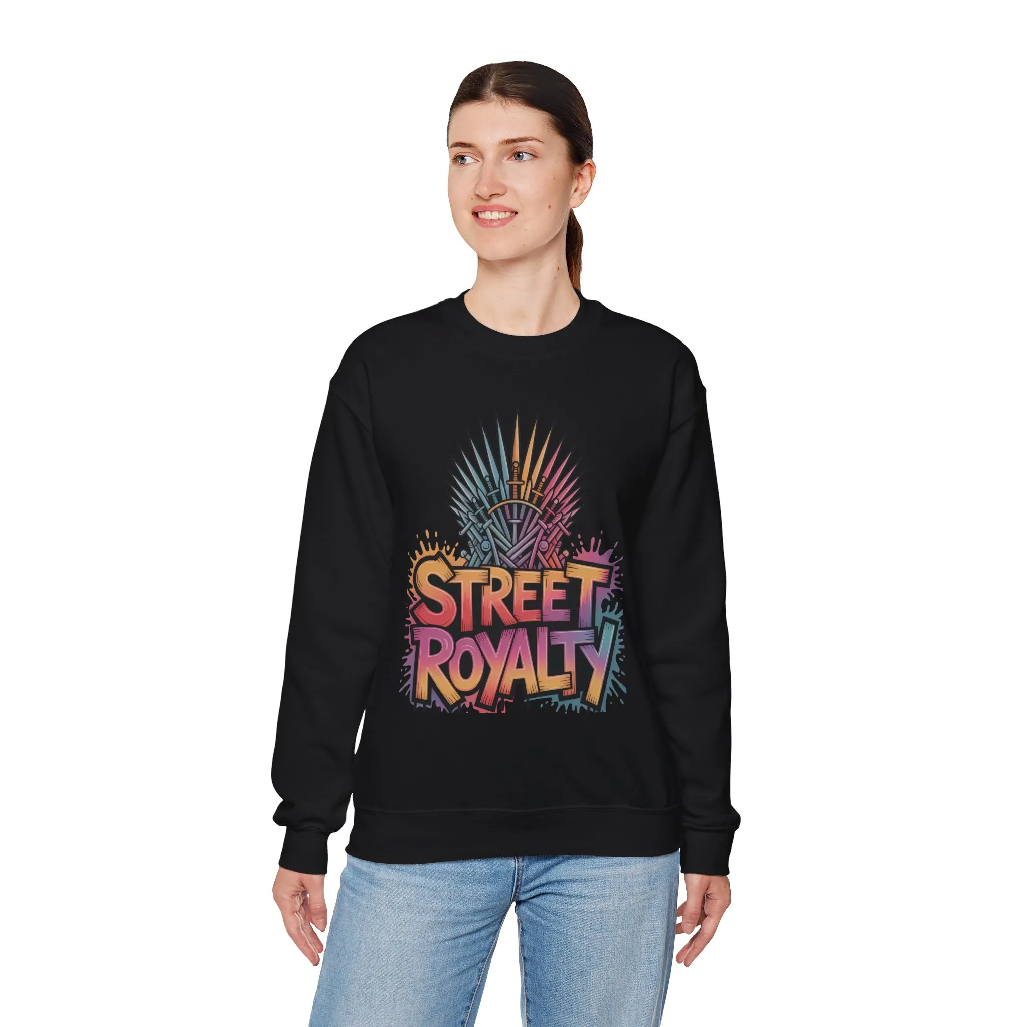 Street Royalty Women's Crewneck Sweatshirt, Graffiti Crown Graphic Pullover, Urban Streetwear Top - Image 5