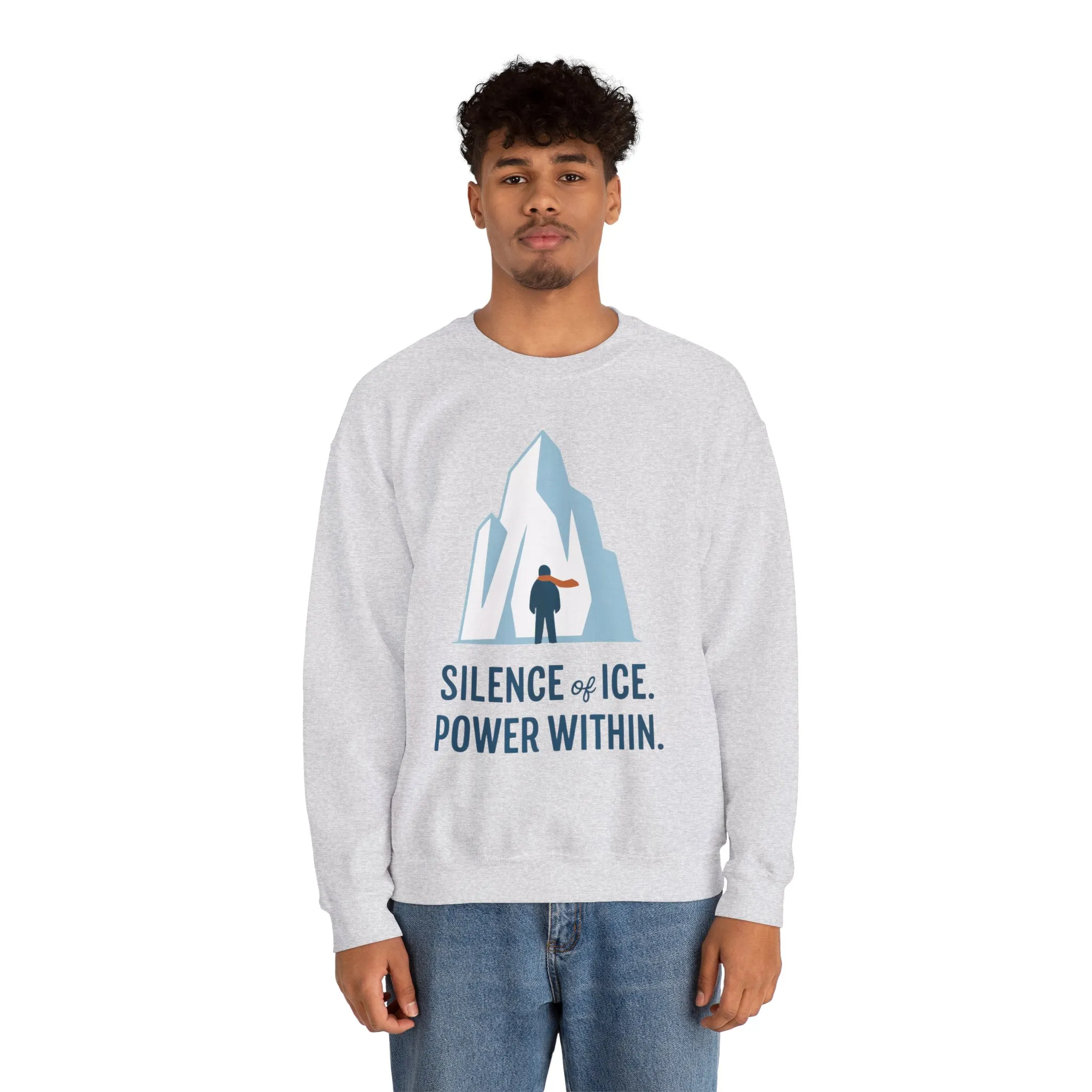 Mens Heavy Blend™ Crewneck Sweatshirt, Silence of Ice Power Within Sweatshirt, Nordic Iceberg Minimalist Pullover - Image 5
