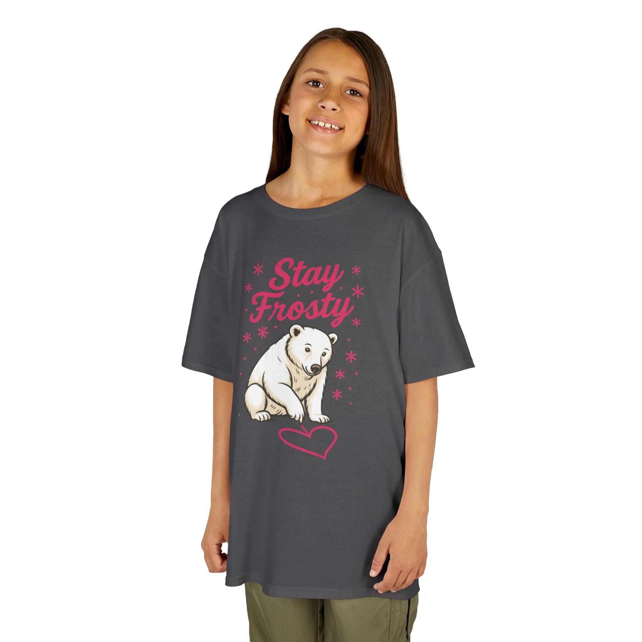 Kids Heavy Cotton™ Tee, Kids Stay Frosty Polar Bear T-Shirt, Cute Winter Graphic Tee for Children - Image 14