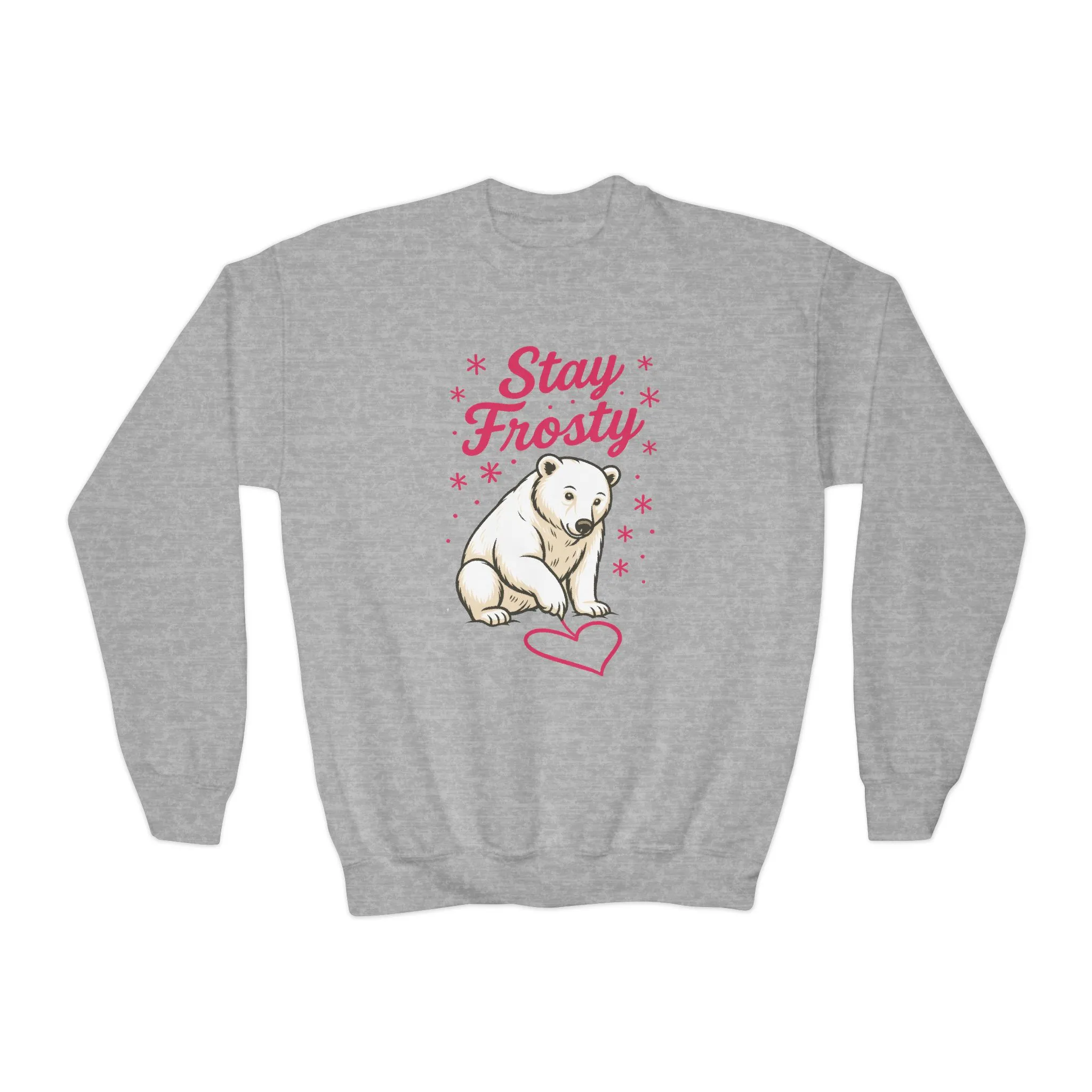 Youth Crewneck Sweatshirt, Kids Stay Frosty Polar Bear Sweatshirt, Cute Winter Animal Pullover for Children - Image 2