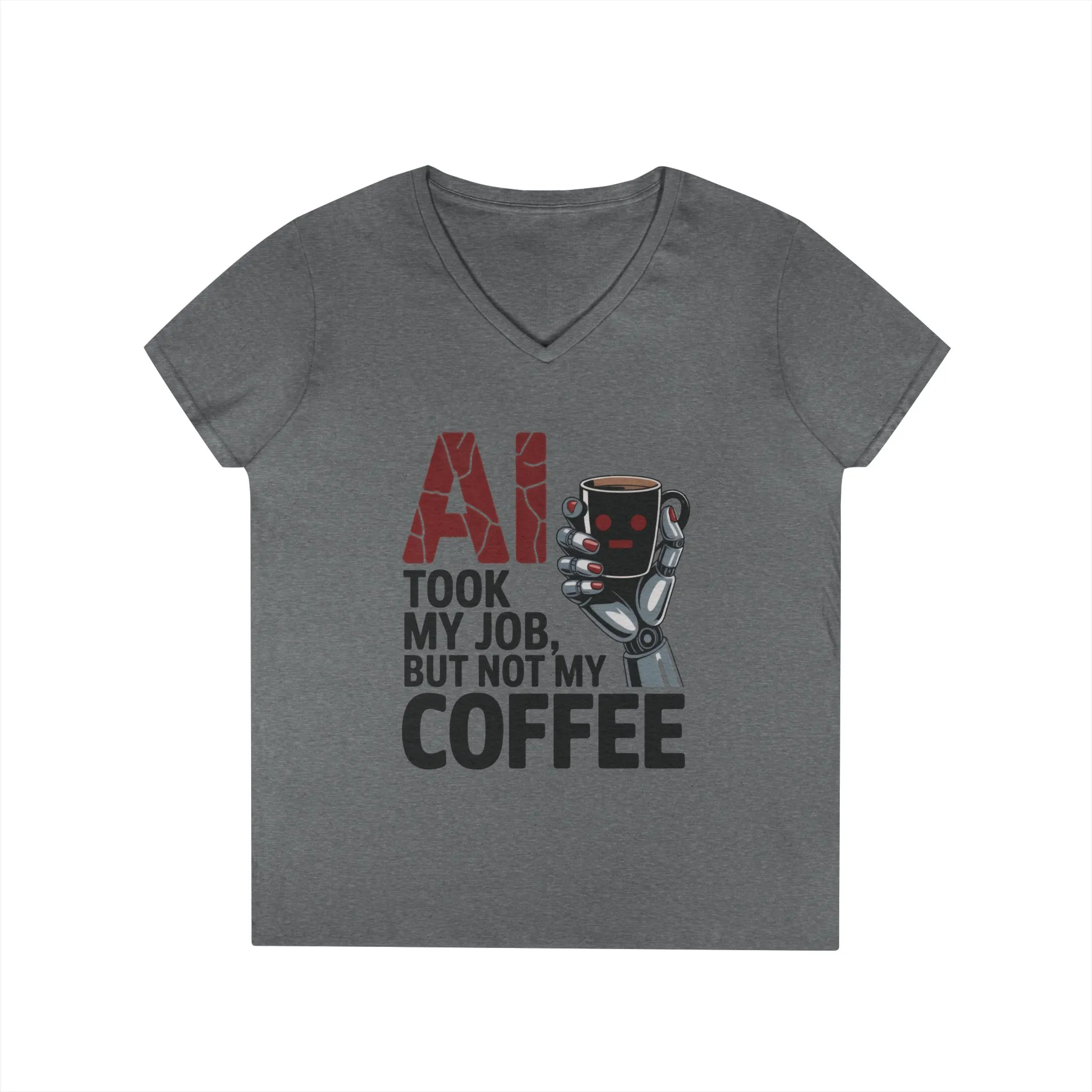 Ladies' V-Neck T-Shirt, Women's AI Coffee T-Shirt, Funny Robot Job Humor Tee, Geek Sarcastic Gift for Her, Sarcastic Work Shirt - Image 13
