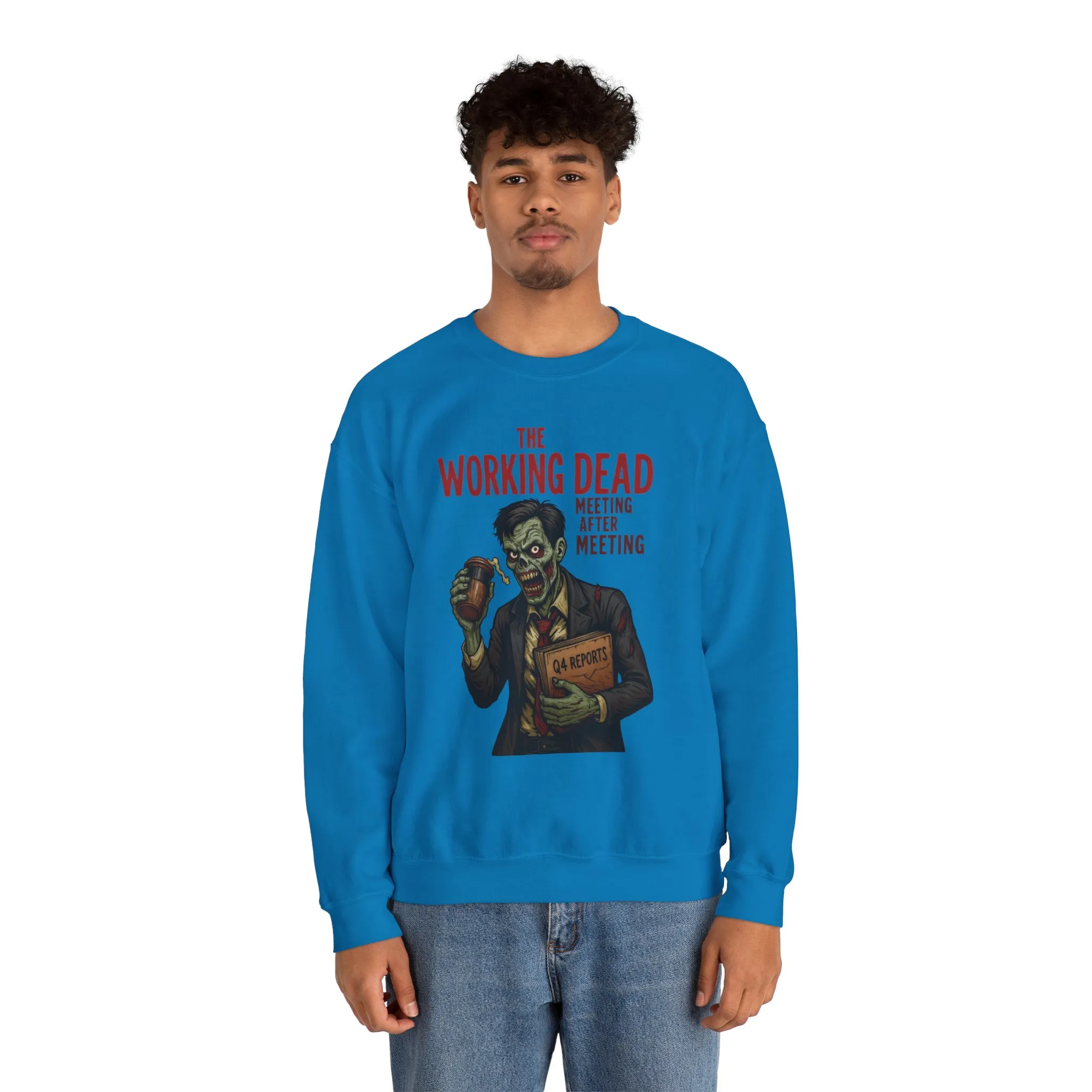 The Working Dead Men's Funny Zombie Sweatshirt, Office Humor Crewneck, Halloween Work Top - Image 16