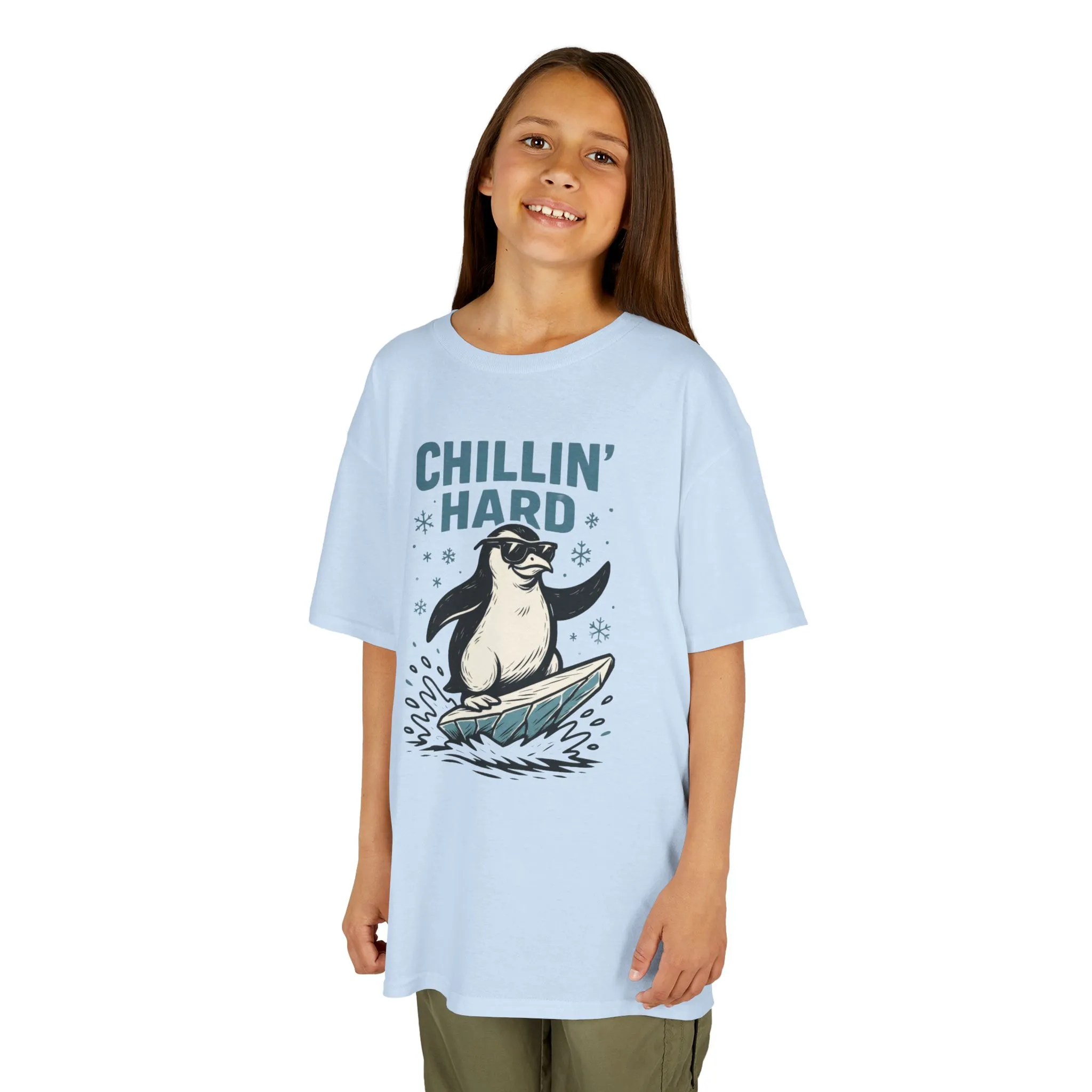 Kids Heavy Cotton™ Tee, Kids Chillin Hard Penguin T-Shirt, Funny Cool Animal Graphic Tee for Children - Image 12