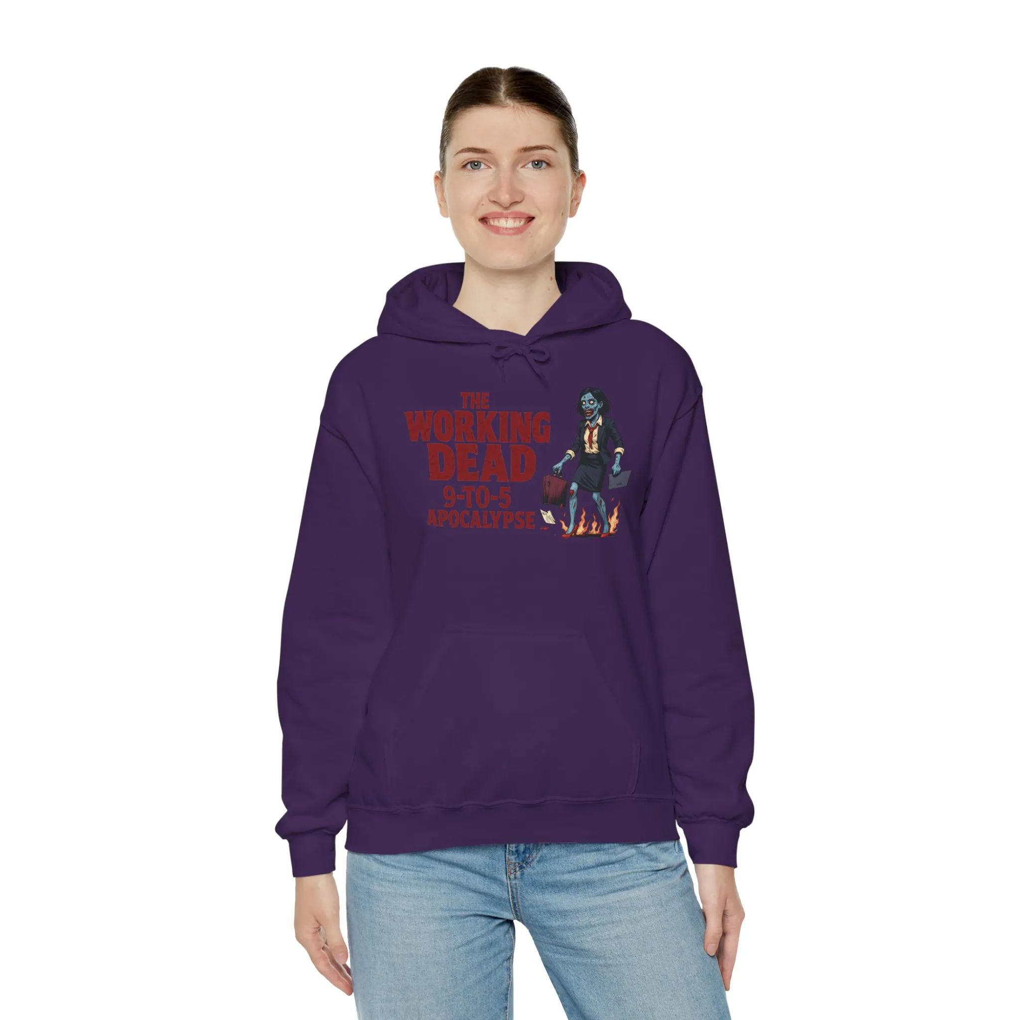 The Working Dead 9-to-5 Apocalypse Hoodie, Women's Horror Office Zombie Sweatshirt, Halloween Zombie Top, Halloween Work Top - Image 40