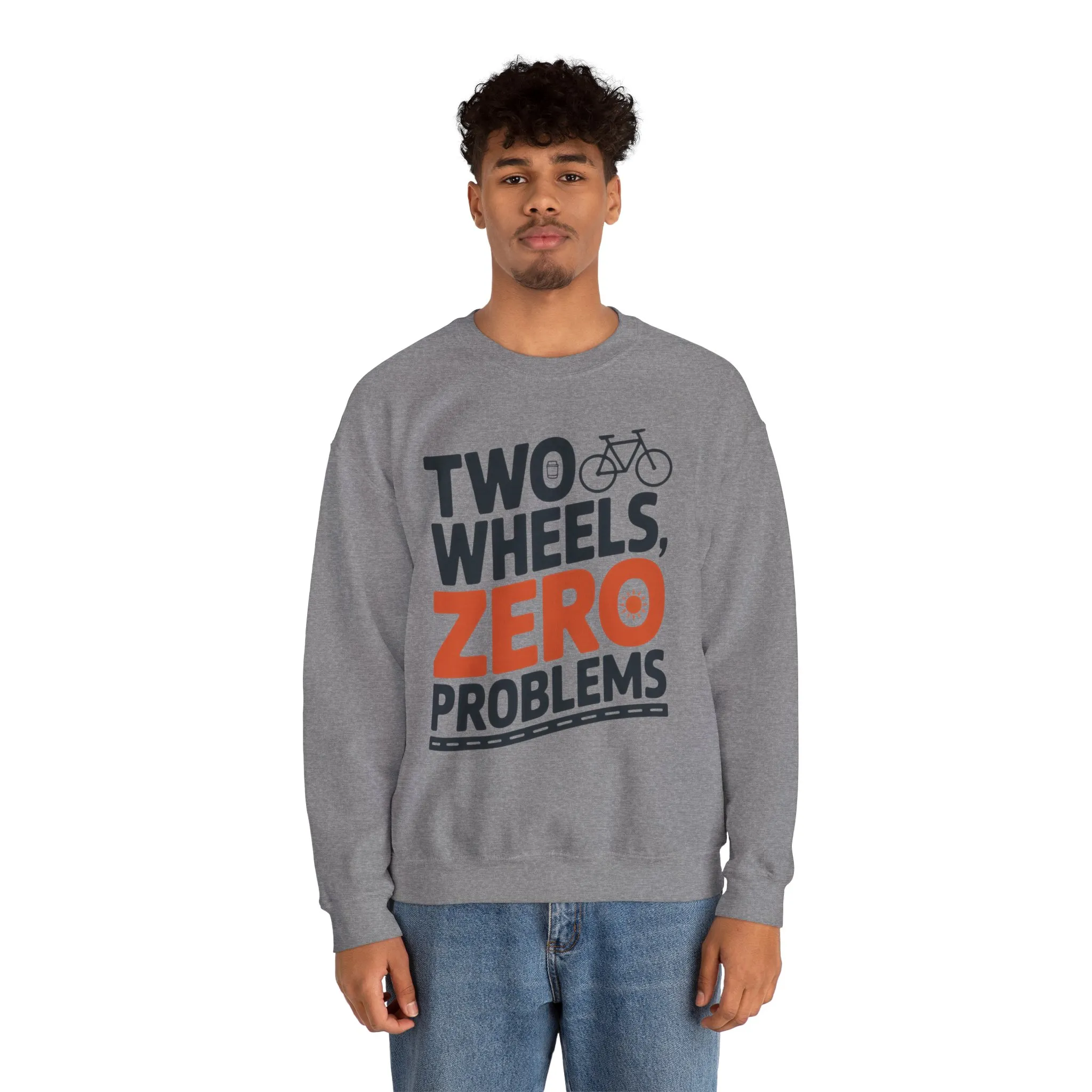 Mens Heavy Blend™ Crewneck Sweatshirt, Two Wheels Zero Problems Mens Casual Biker Sweatshirt, Gift for Cyclists