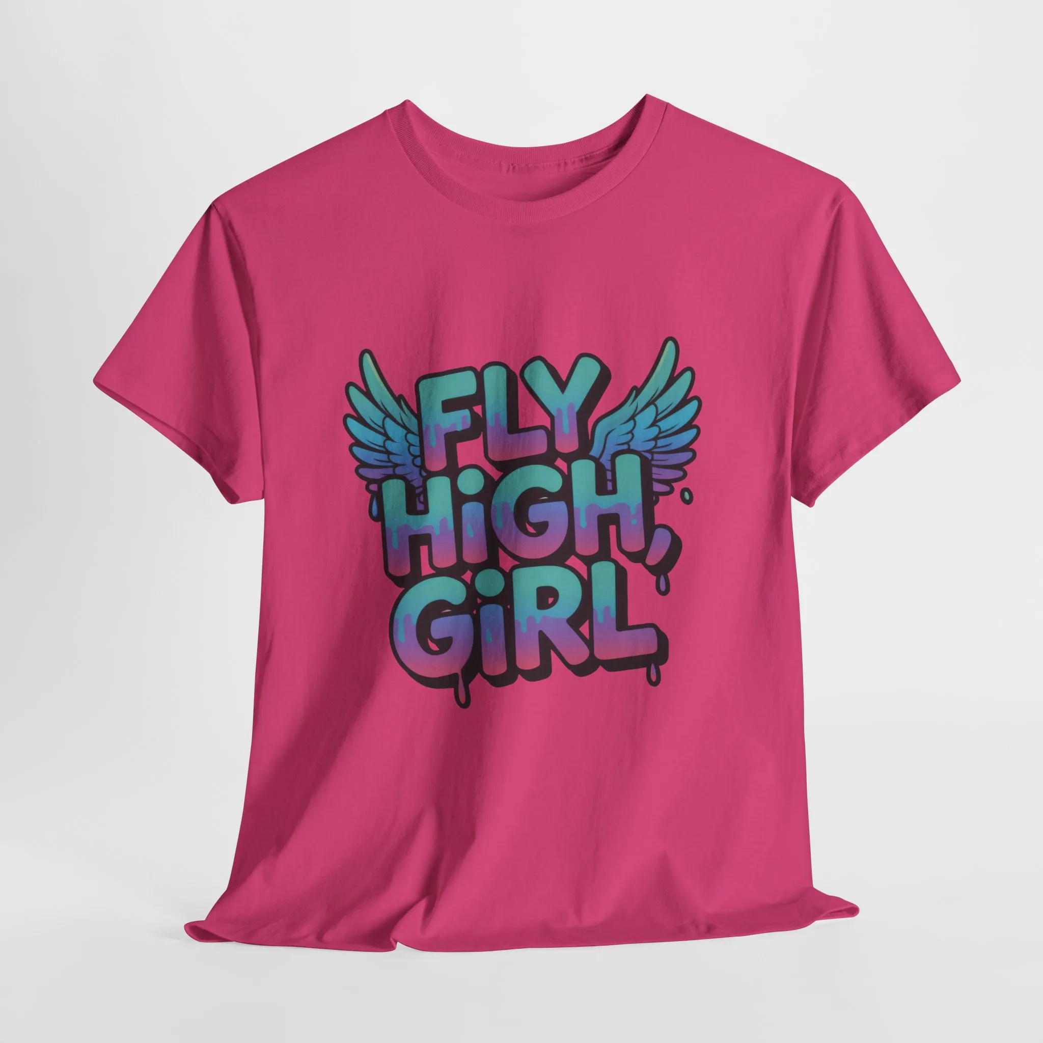 Women's Graphic Tee Fly High Girl, Angel Wings Graffiti Drip T-Shirt, Bold Streetwear Top - Image 22