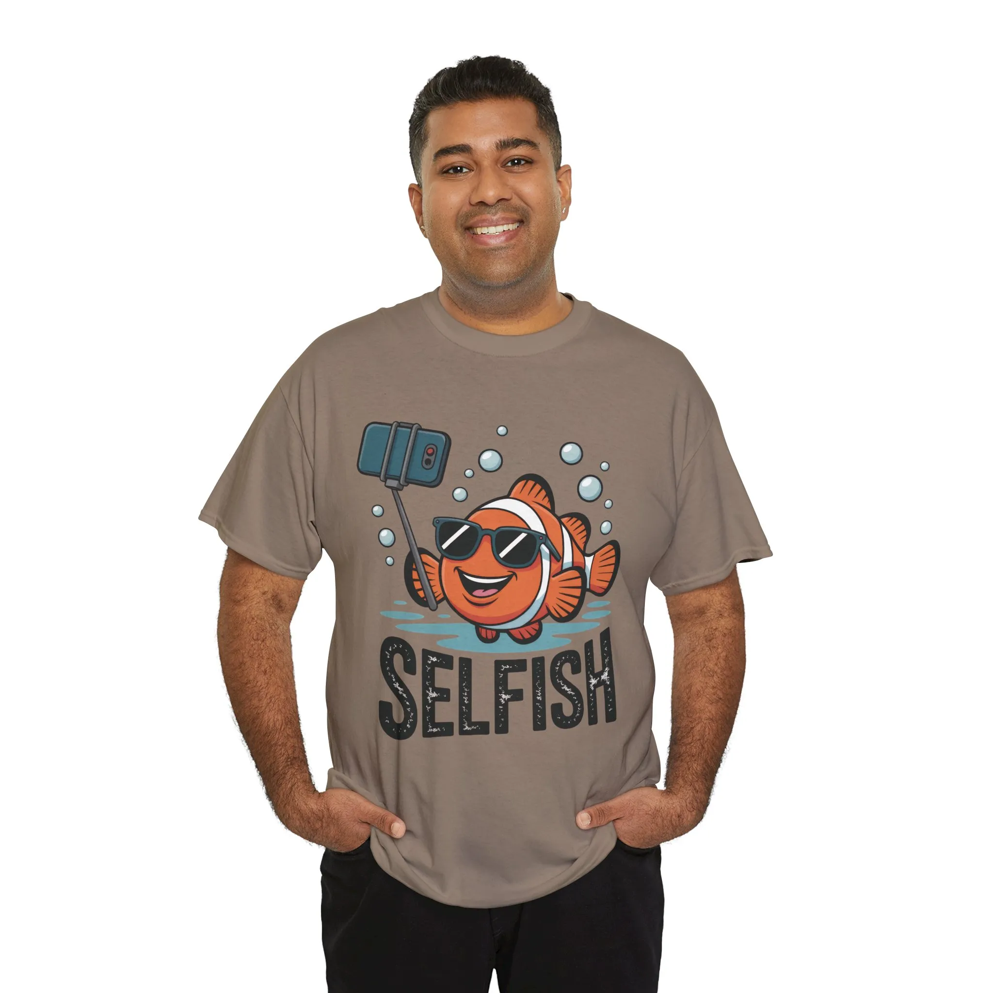 Unisex Heavy Cotton Tee, Mens Selfish Funny Fish T-Shirt, Cute Selfie Graphic Tee, Ocean Humor Shirt - Image 12