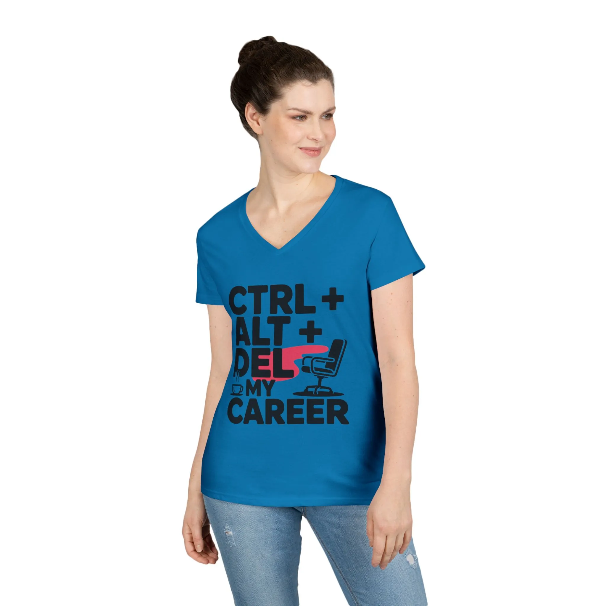 Ladies' V-Neck T-Shirt, Women's Funny T-Shirt, Ctrl Alt Del My Career Graphic Tee, Sarcastic Work Shirt for Her - Image 12