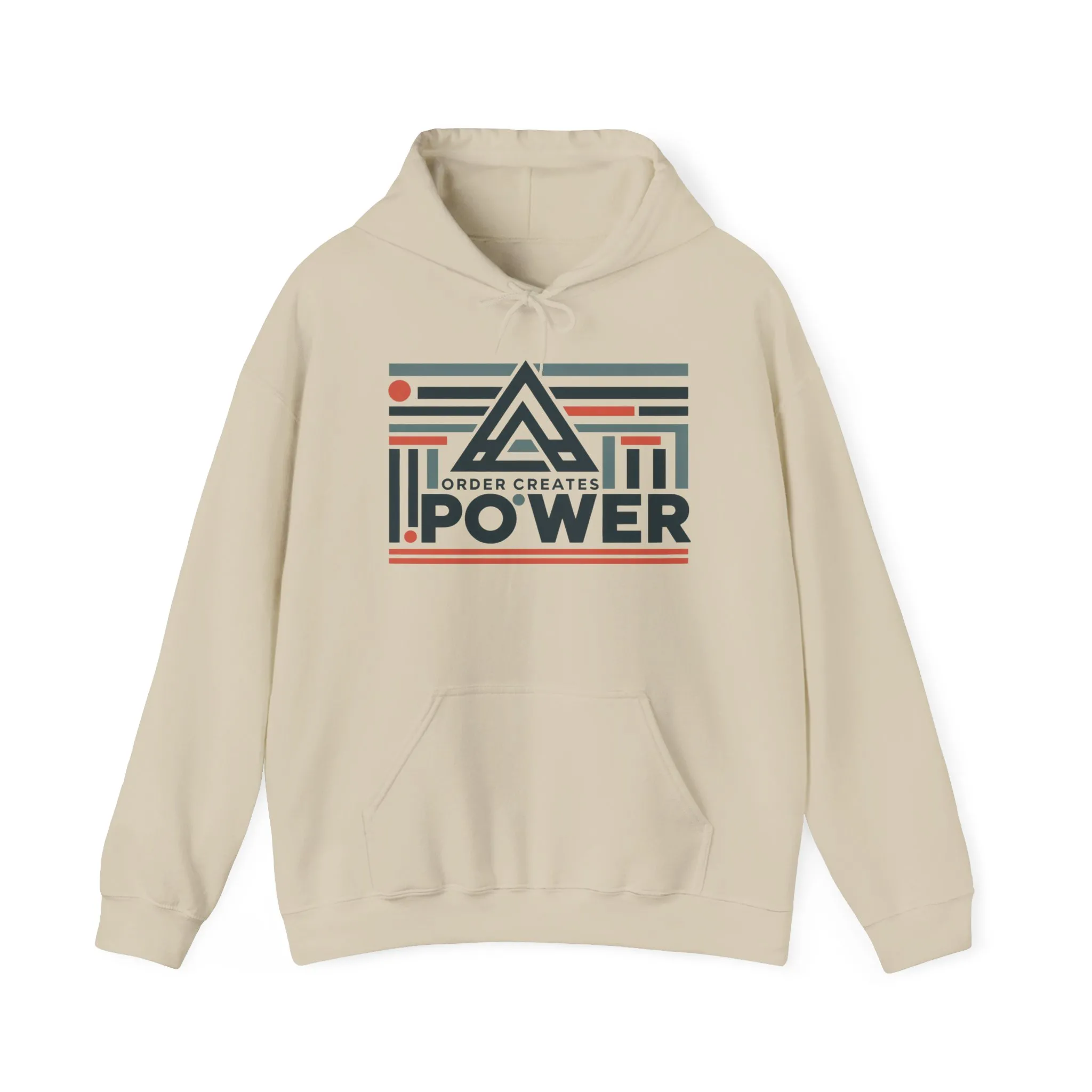 Mens Hoodie Order Creates Power, Geometric Minimal Motivational Graphic Pullover Hoodie, Mens Heavy Blend™ Hooded Sweatshirt - Image 5