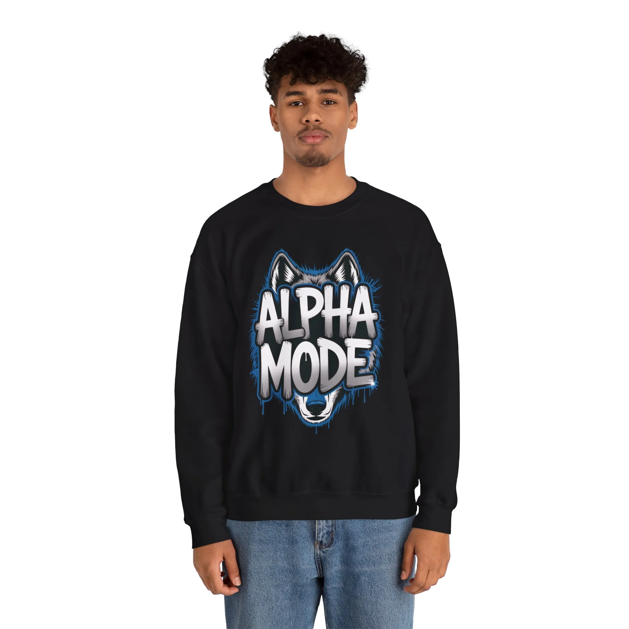 Mens Heavy Blend™ Crewneck Sweatshirt, Alpha Mode Mens Wolf Graphic Crewneck Sweatshirt - Image 5