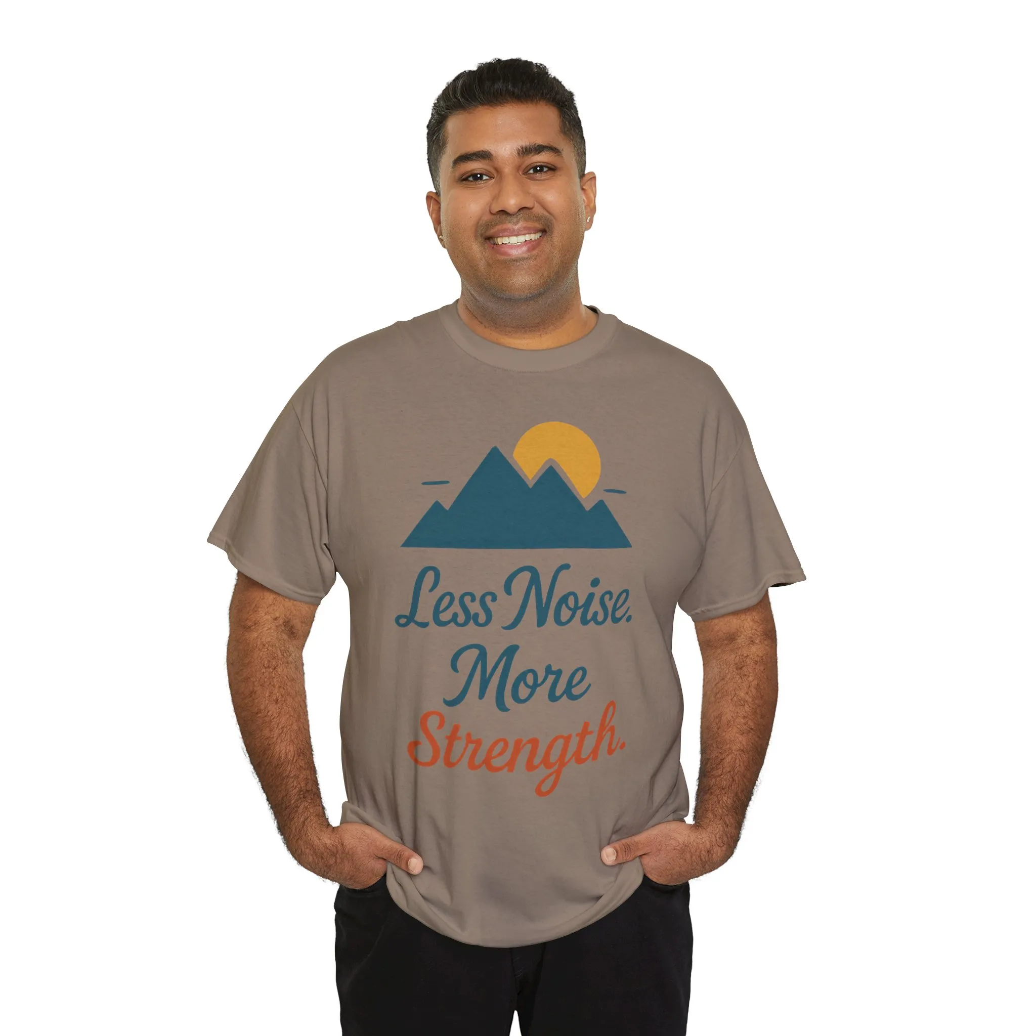 Mens Less Noise More Strength Mountain T-Shirt, Motivational Gym Hiking Tee - Image 15