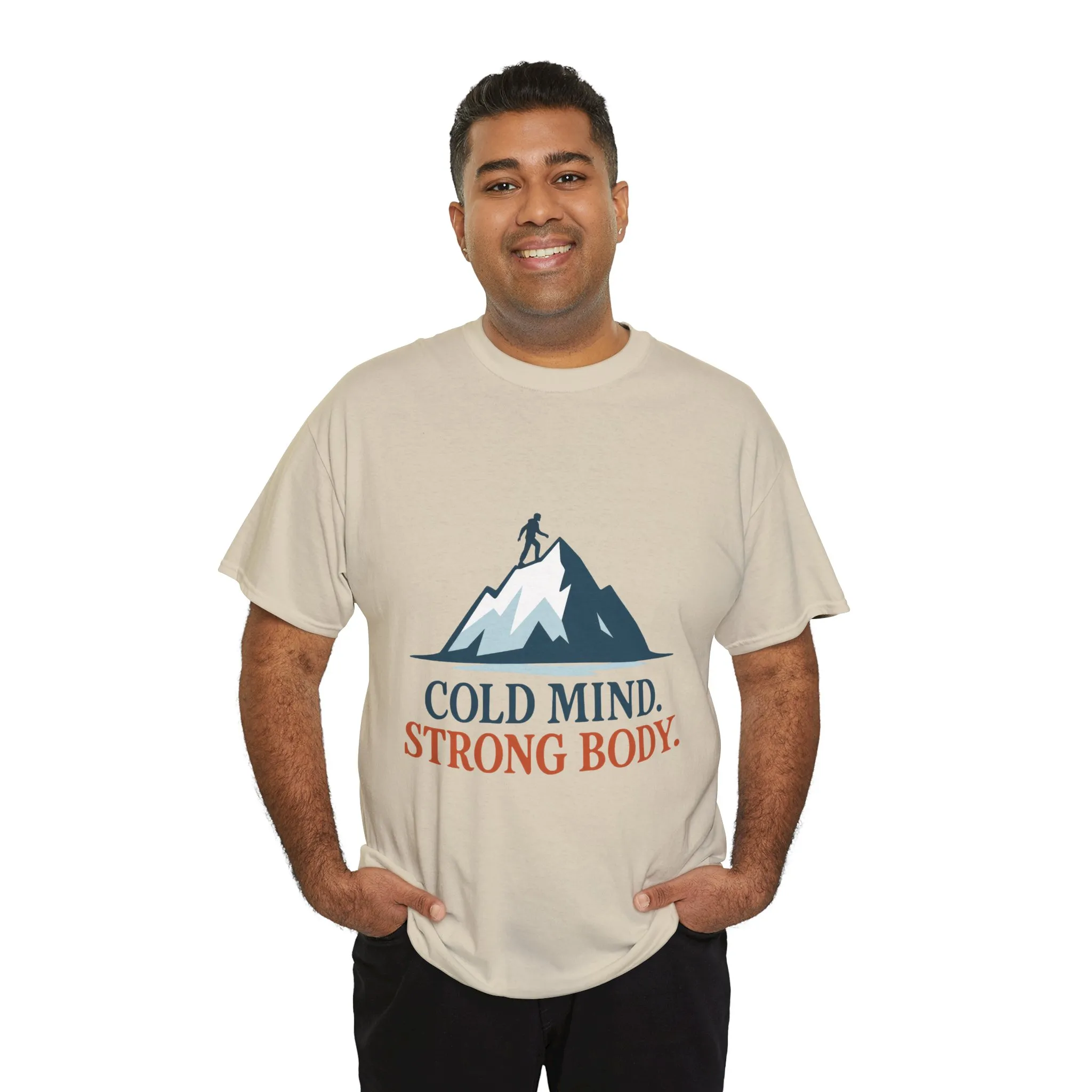 Cold Mind Strong Body Mens T-Shirt, Nordic Minimalist Mountain Hiking Tee - Image 9