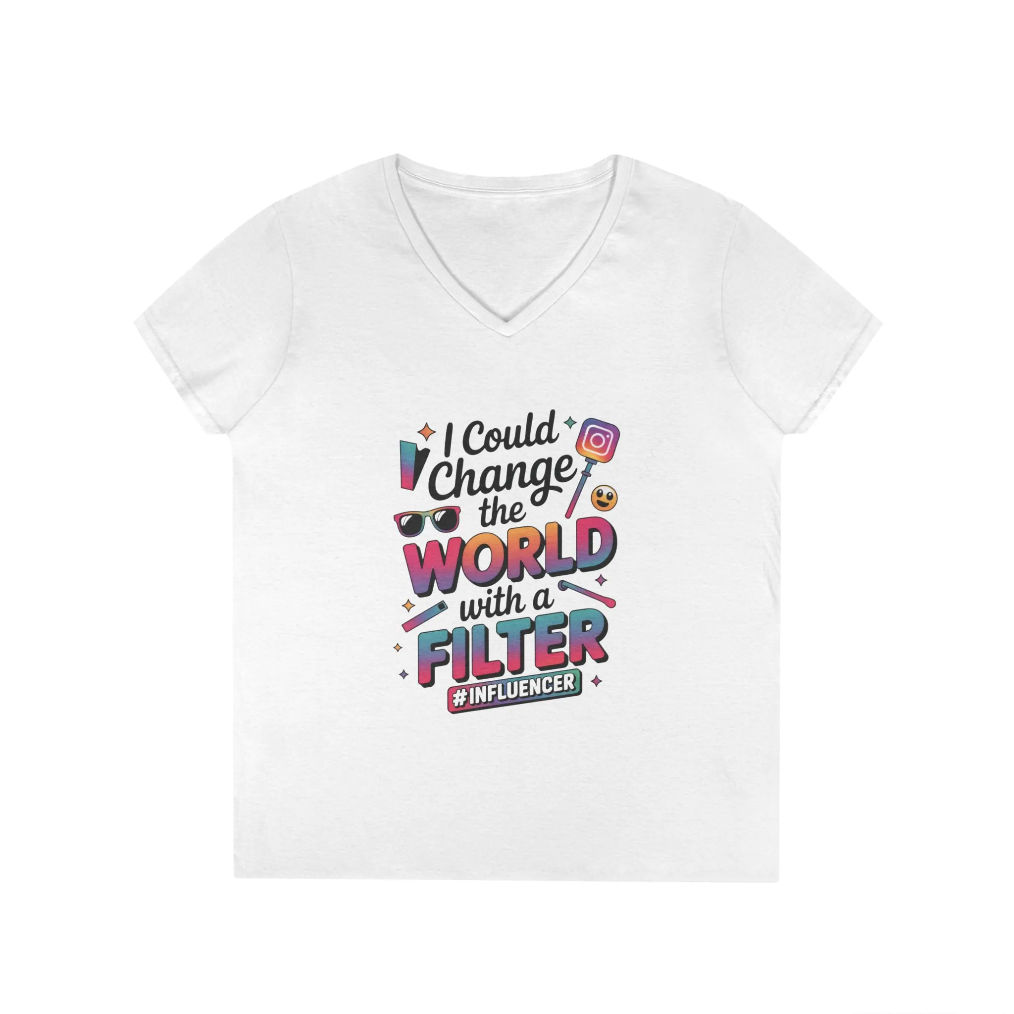 Ladies' V-Neck T-Shirt, Womens Influencer T-Shirt, Funny Social Media Graphic Tee, Cute Trendy Top - Image 2