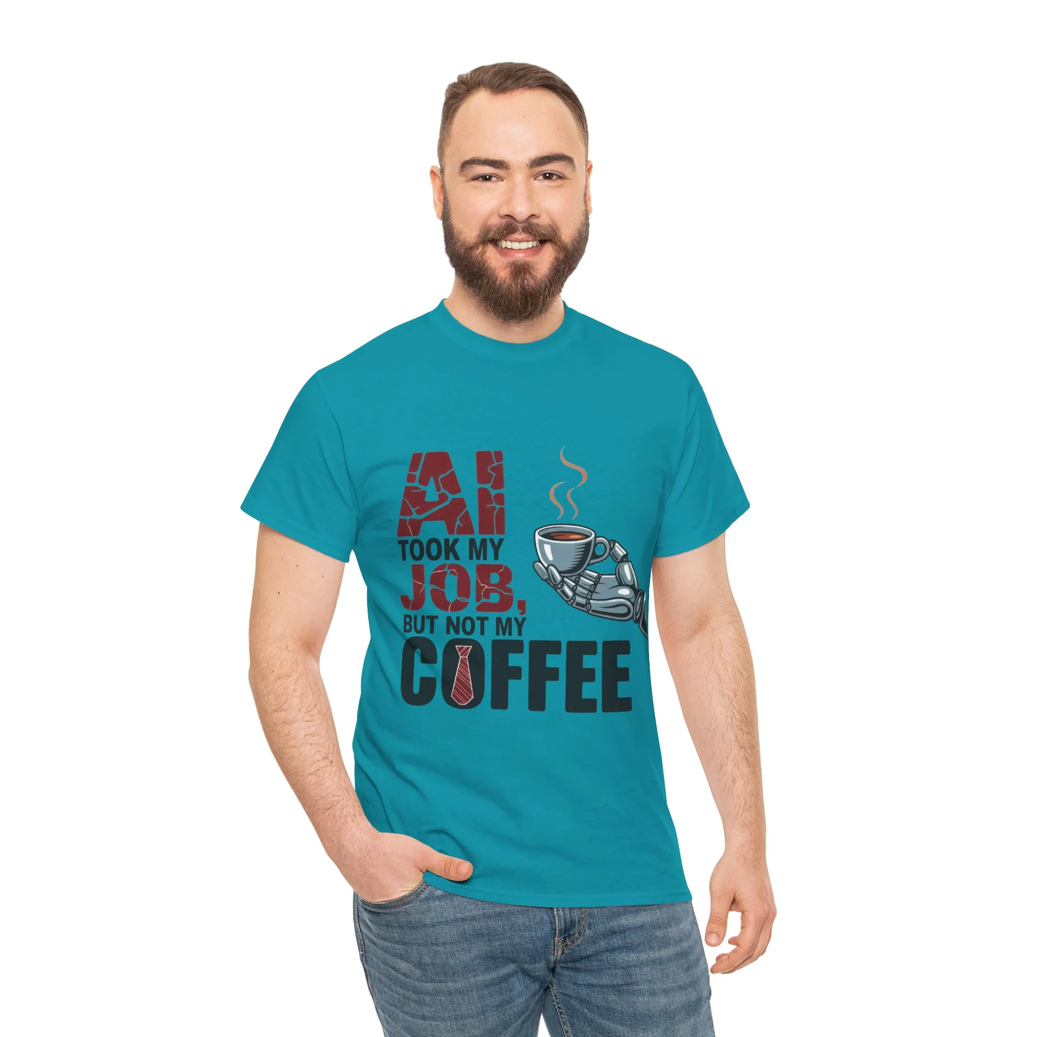 Men's AI Coffee T-Shirt, Funny Robot Humor Graphic Tee, Geek Job Joke Shirt for Him, Men's Heavy Cotton Tee, Sarcastic Work Shirt - Image 20