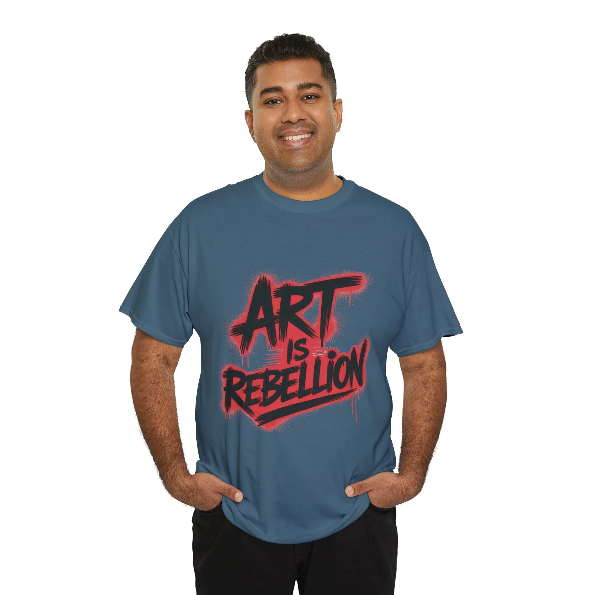 Men's Heavy Cotton Tee, Art Is Rebellion Men's T-Shirt, Graffiti Street Art Graphic Tee, Urban Skate Punk Style Shirt - Image 15