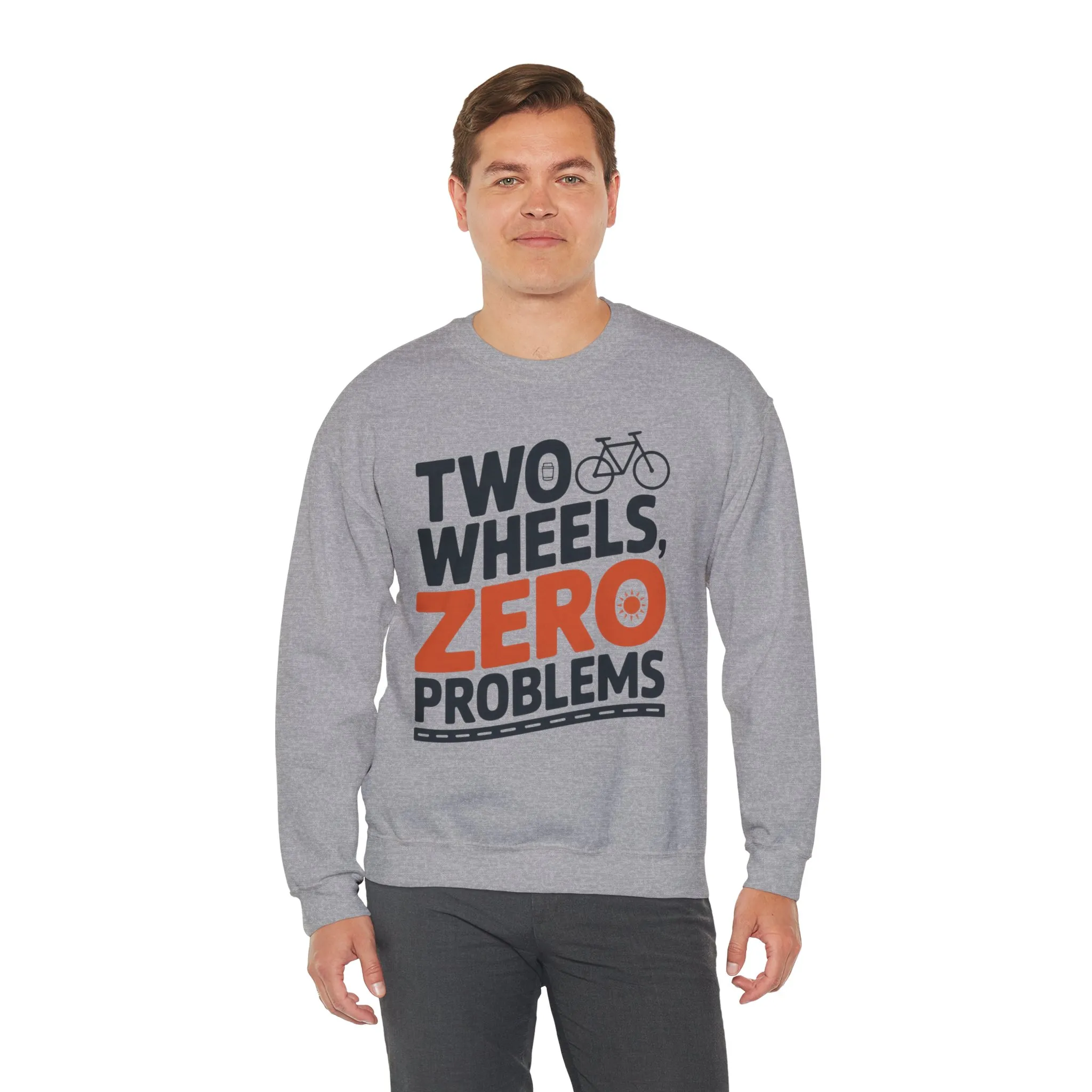 Mens Heavy Blend™ Crewneck Sweatshirt, Two Wheels Zero Problems Mens Casual Biker Sweatshirt, Gift for Cyclists - Image 9