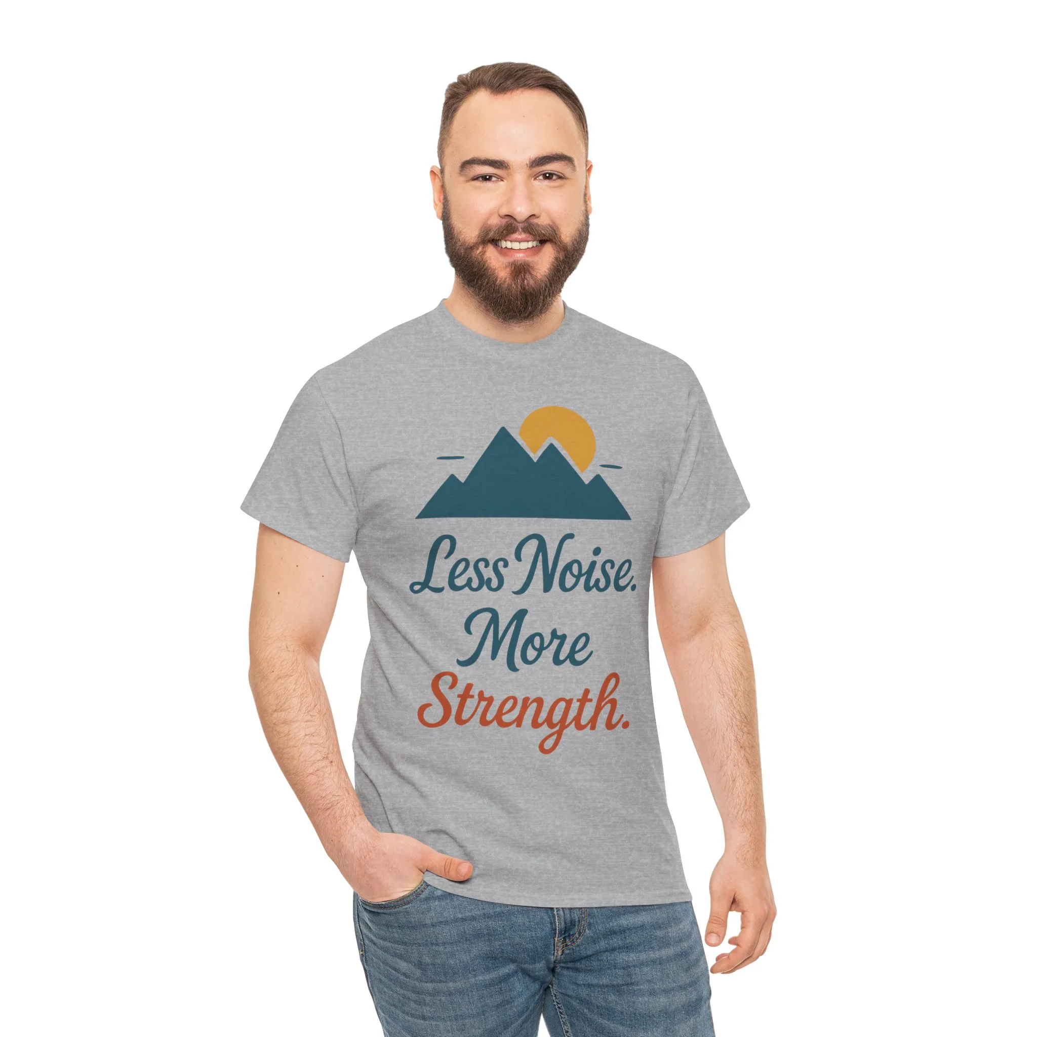 Mens Less Noise More Strength Mountain T-Shirt, Motivational Gym Hiking Tee - Image 11