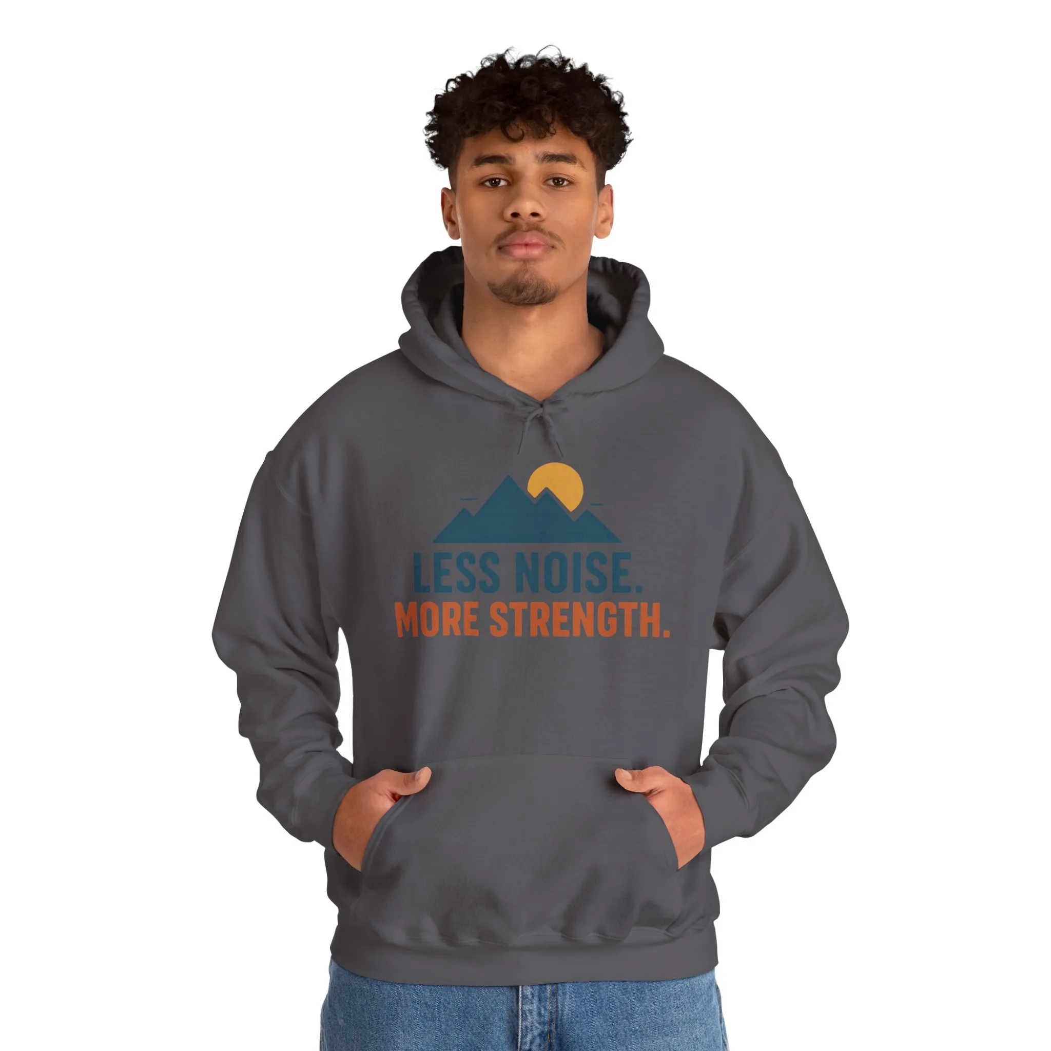 Men’s Less Noise More Strength Hoodie, Motivational Mountain Graphic Pullover, Mens Heavy Blend™ Hooded Sweatshirt - Image 31